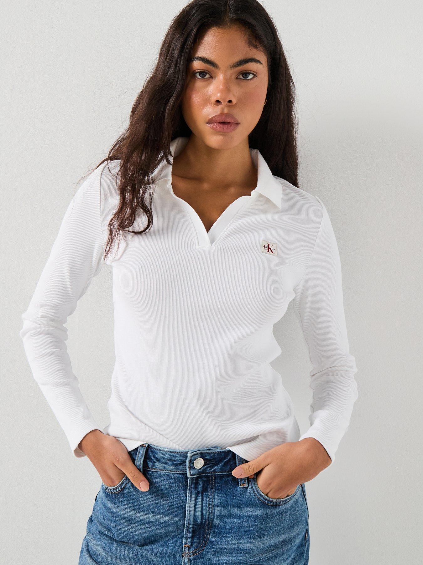 Calvin Klein Jeans Long Sleeve Ribbed Top - White
