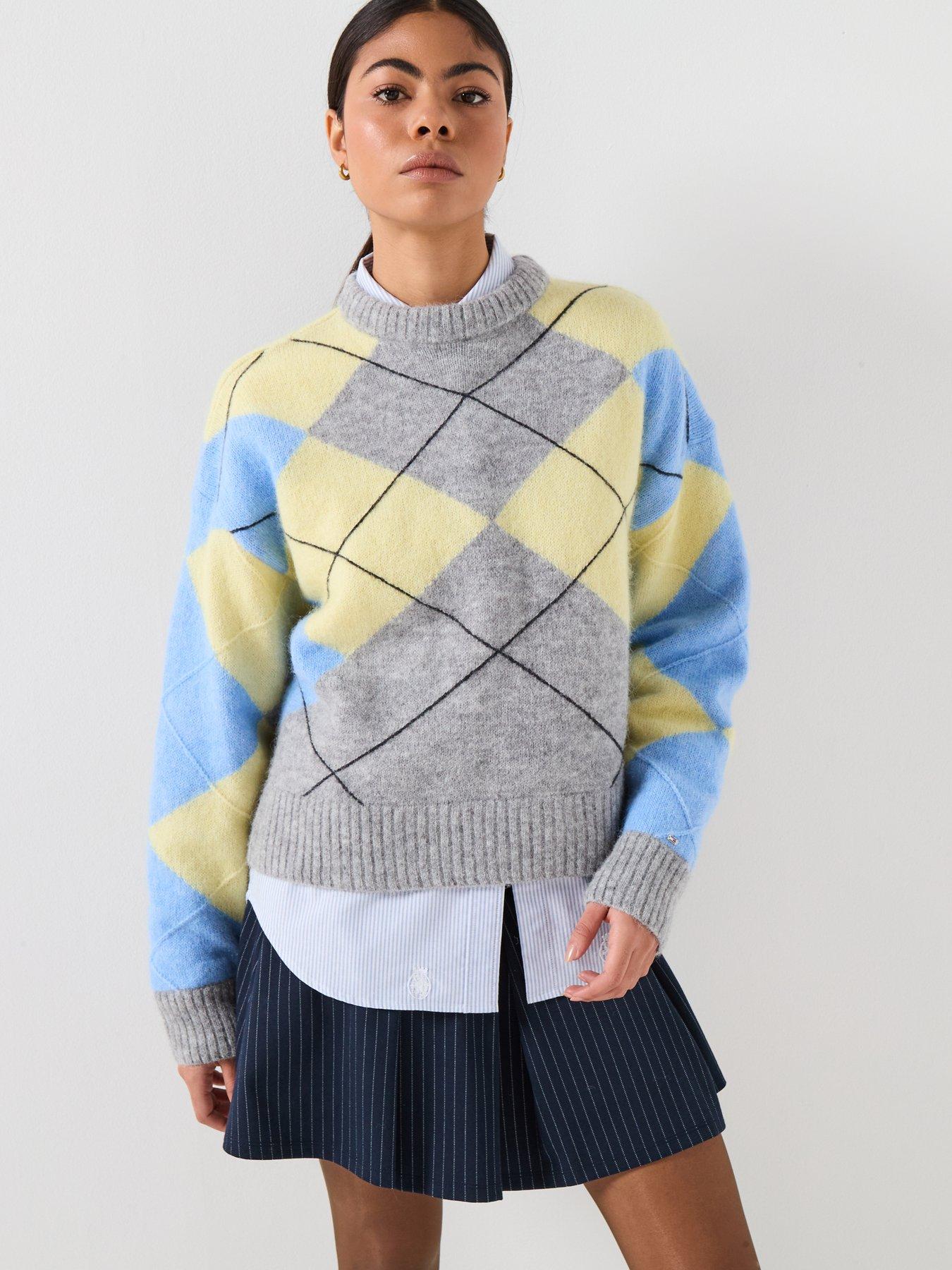 Tommy Hilfiger Alpaca Blend Argyle Crew Sweater - Light Grey