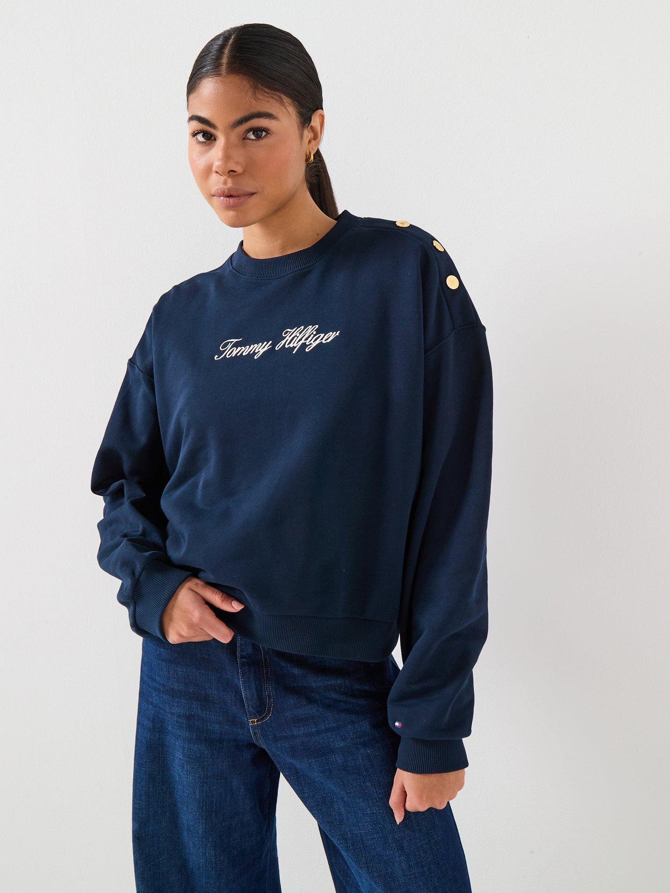 Tommy Hilfiger Gold Button Detailed Sweatshirt, Blue, Size Xs, Women