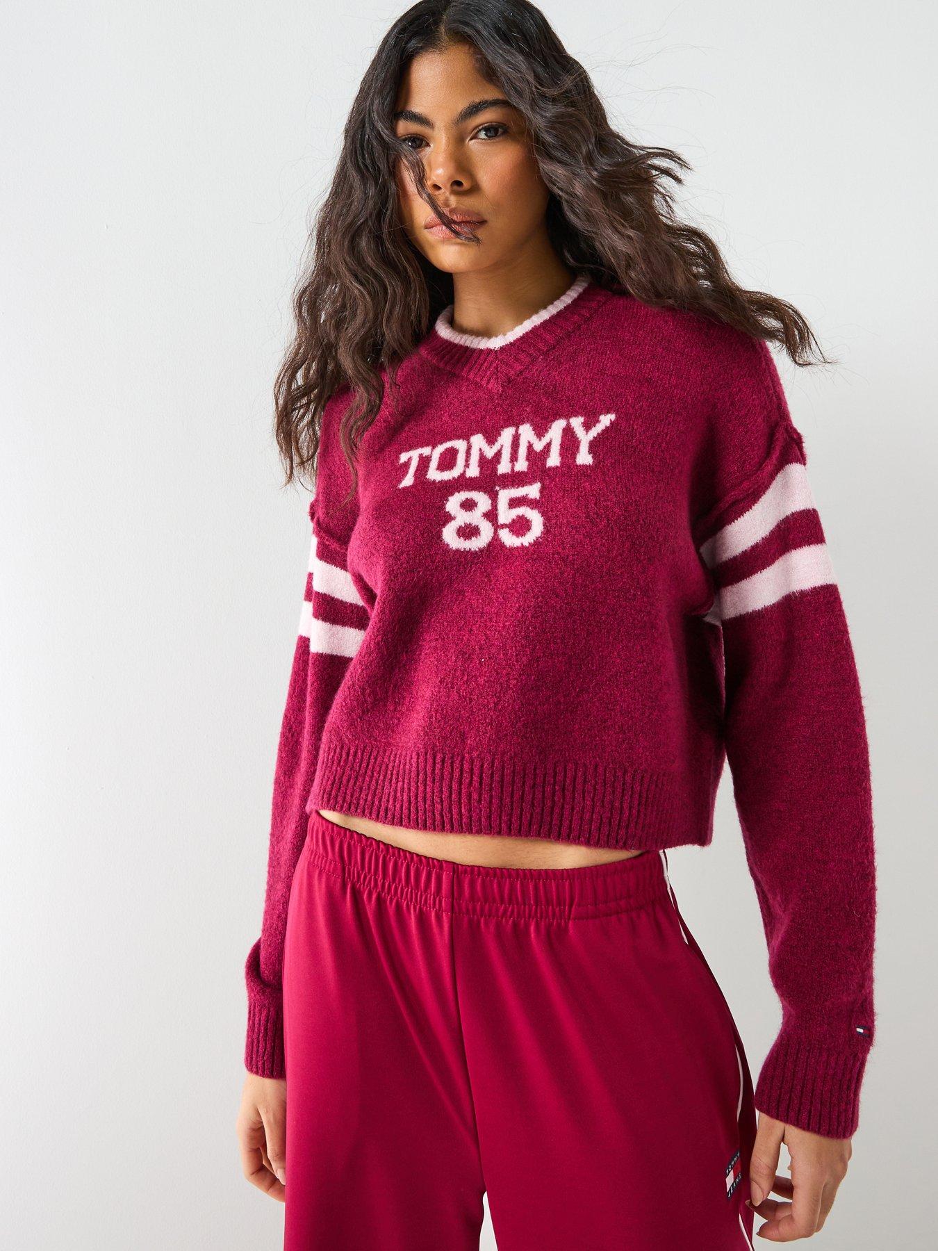 Tommy Jeans 85 Varsity V-Neck Relaxed Sweater, Red, Size Xl, Women