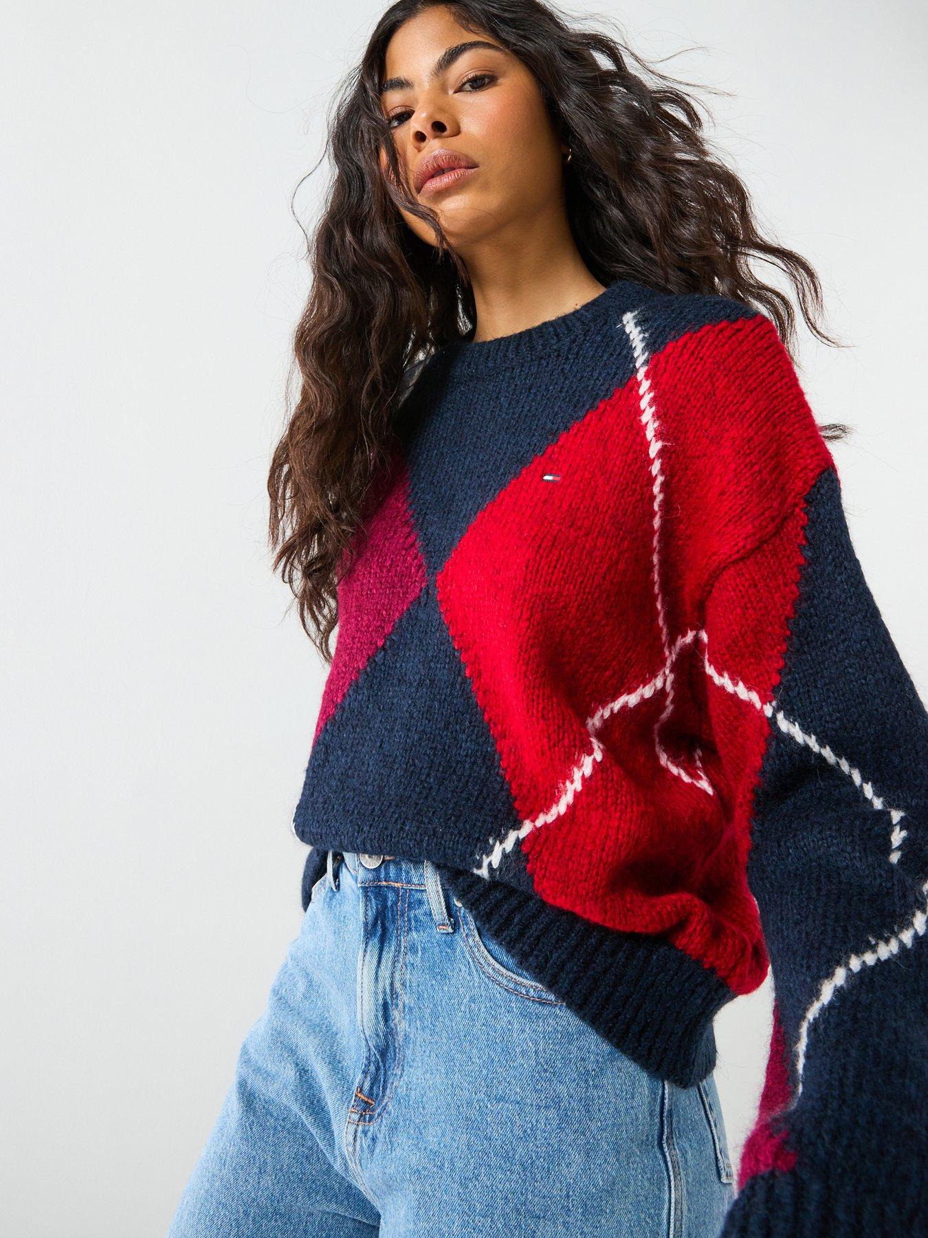 Tommy Jeans Argyle Crew Neck Sweater - Dark Night Navy Blue