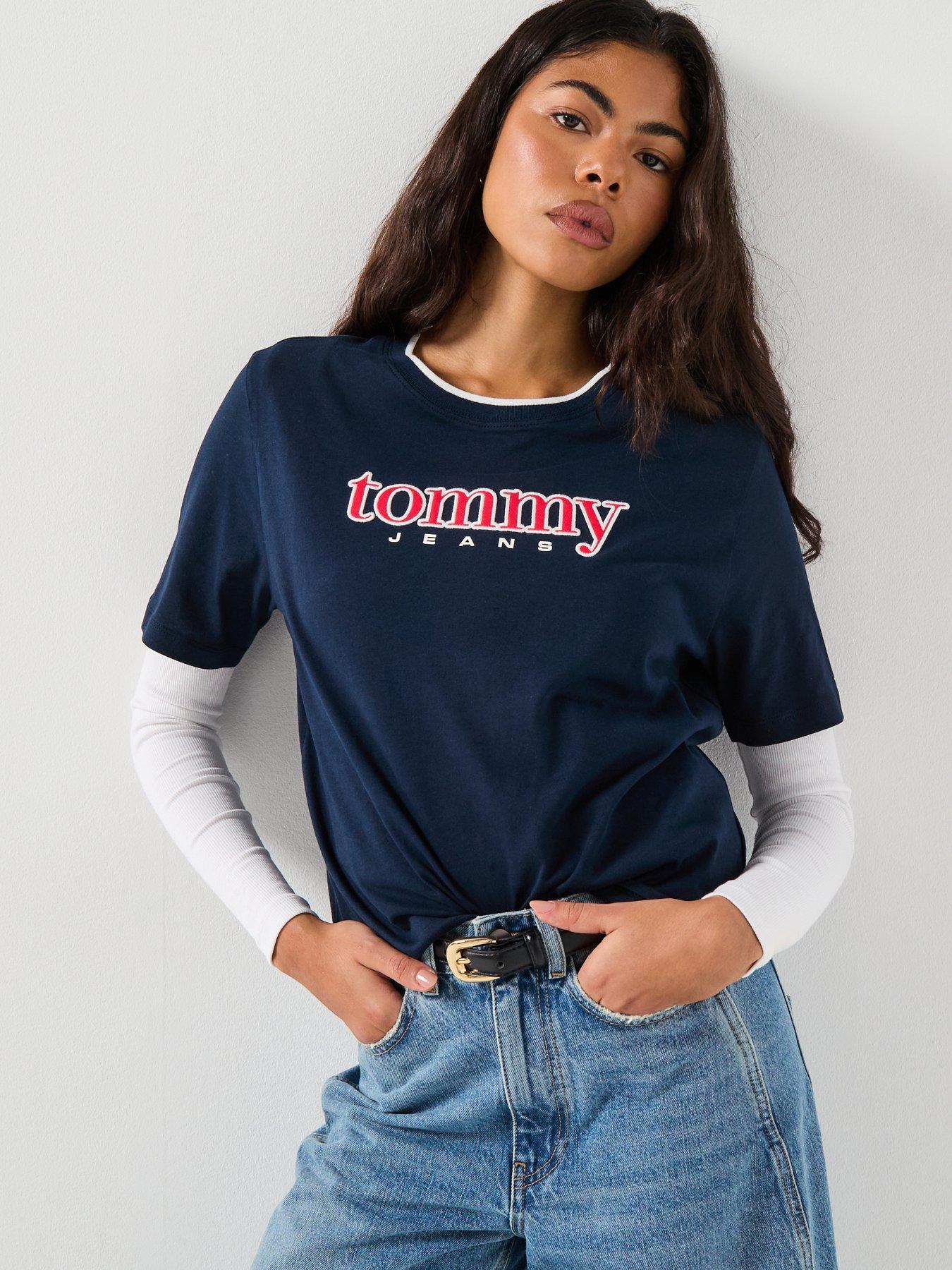 Tommy Jeans Applique Short Sleeve T-Shirt, Blue, Size M, Women