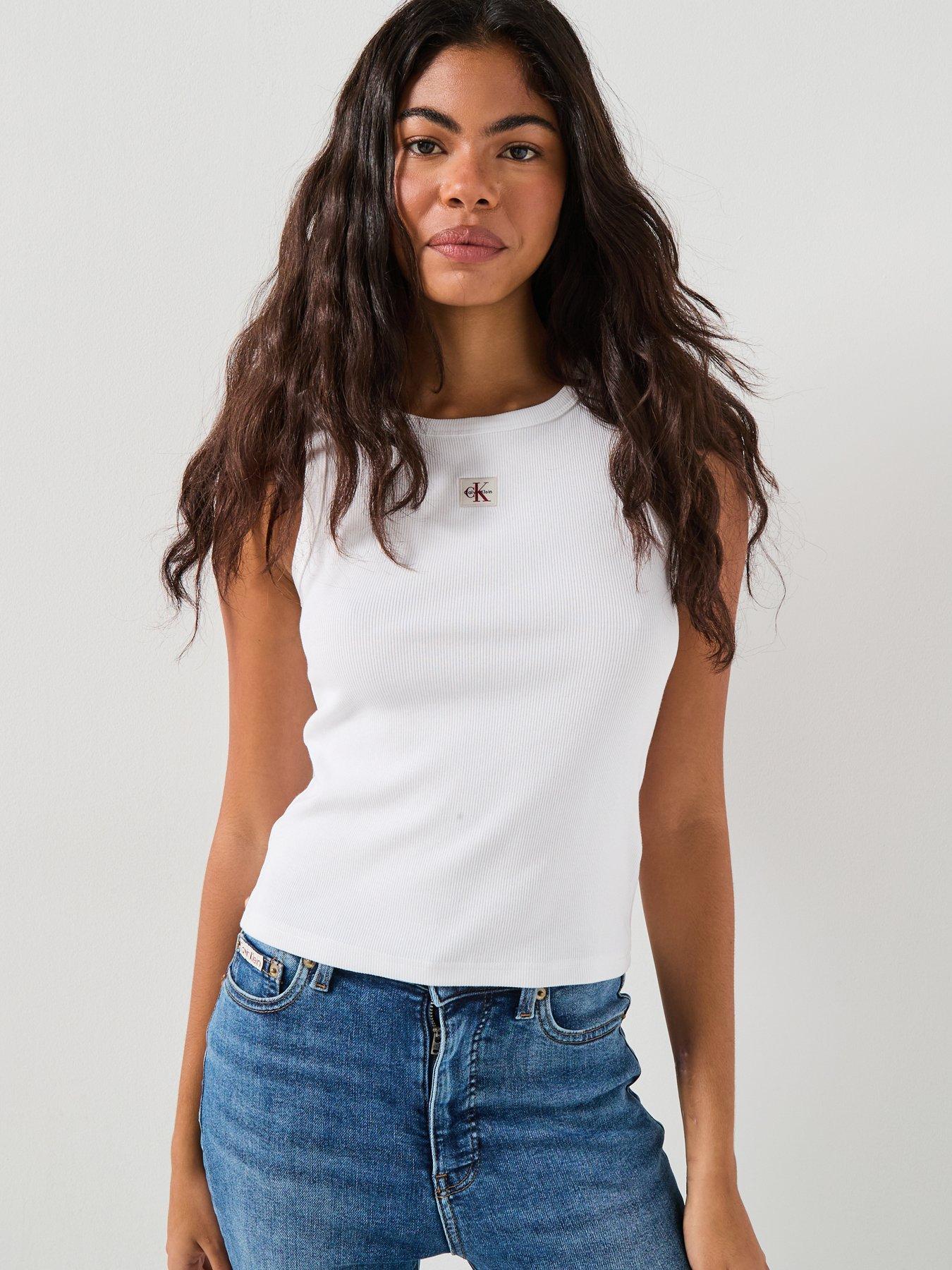 Calvin Klein Jeans: Woven Ribbed T-Shirt - White
