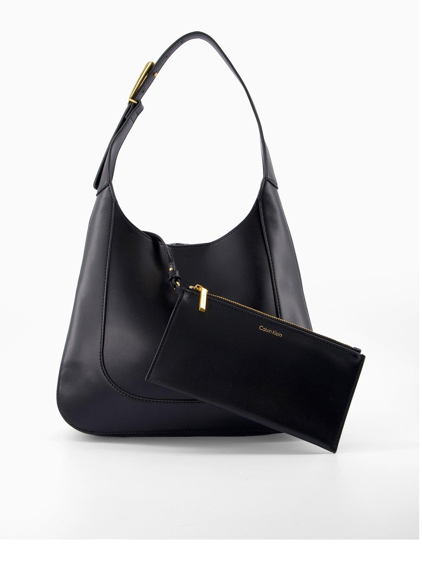 Calvin Klein Engraved Hardware Adjustable Strap Medium Bag - Black/Tumbled Deep Gold