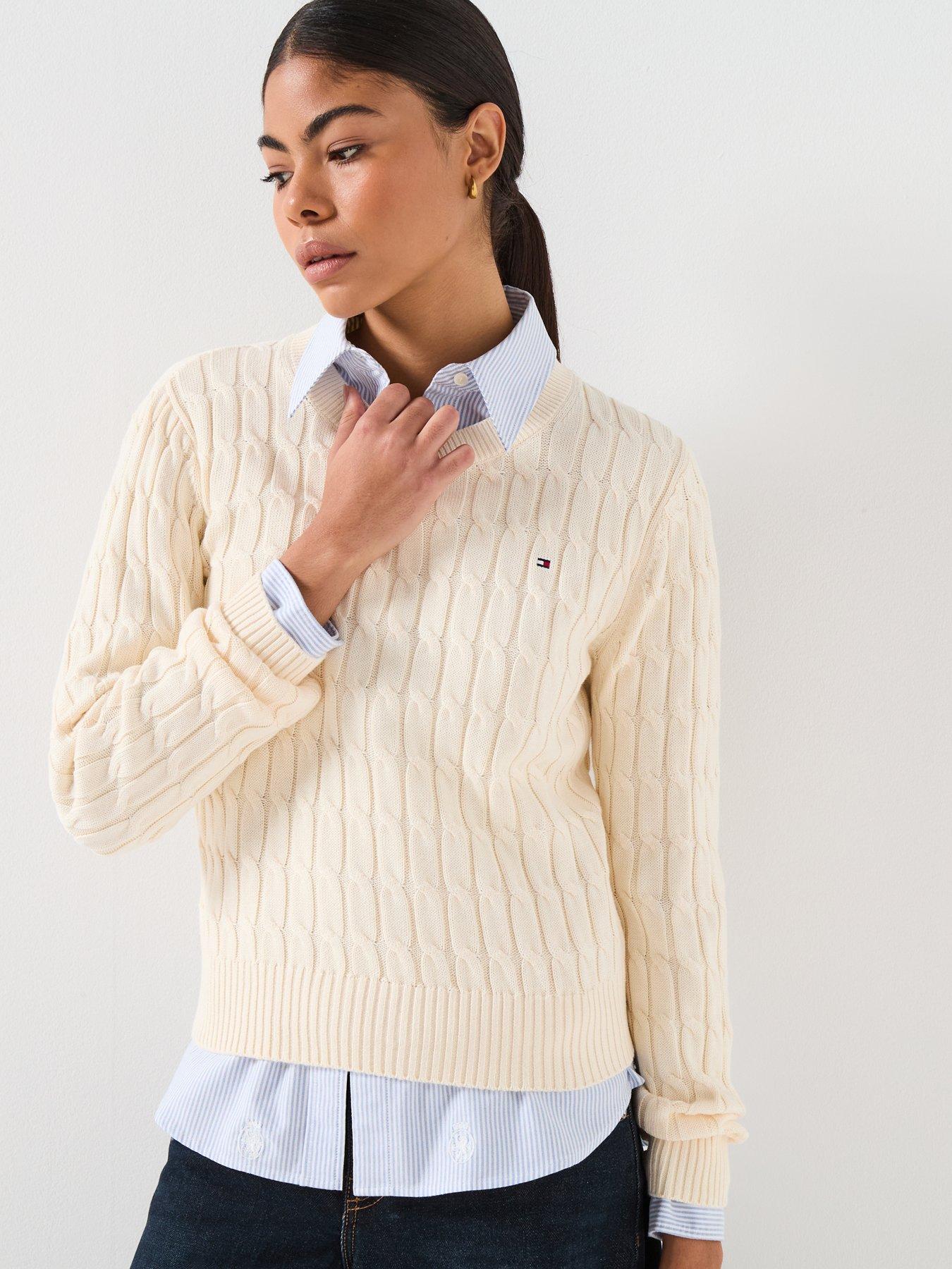 Tommy Hilfiger Cable Knit Long Sleeve Sweater - Cream