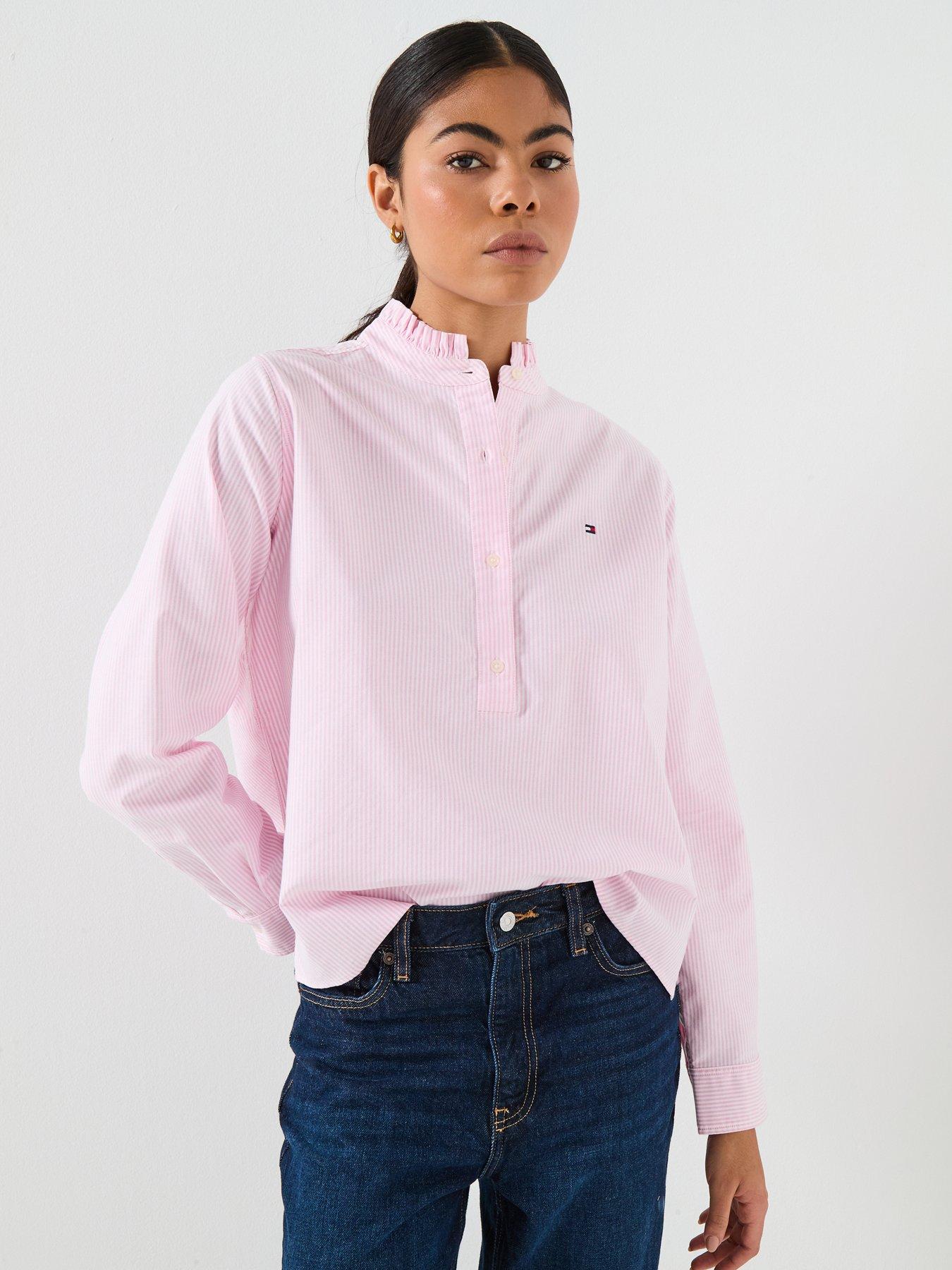 Tommy Hilfiger Oxford Ruffle Neck Shirt - Pink