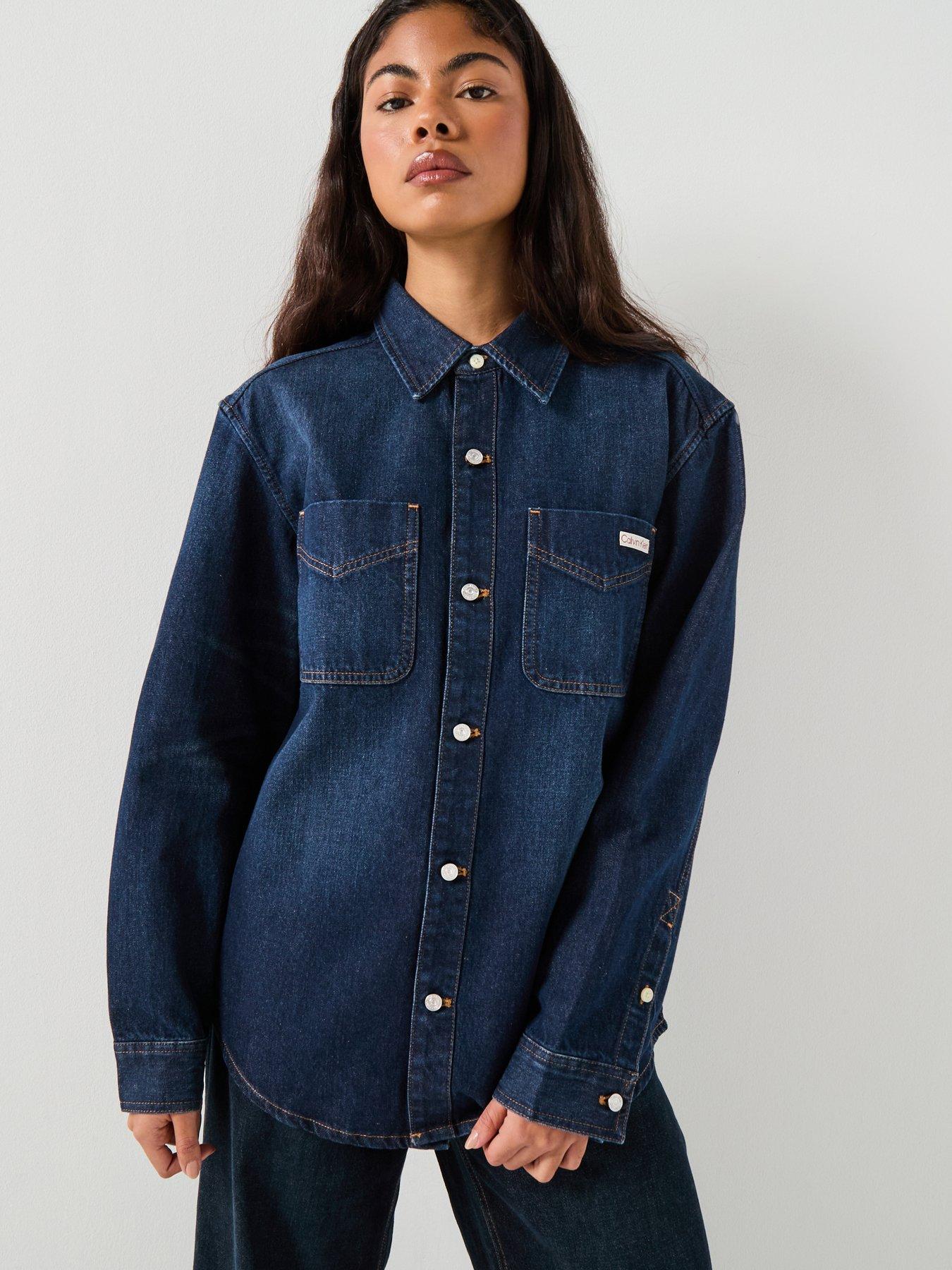 Calvin Klein Jeans Seamed Detailed Shirt, Blue, Size Xxl, Women