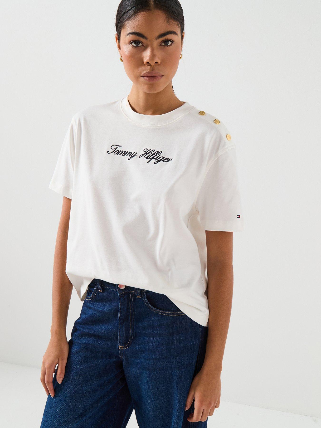 Tommy Hilfiger Gold Button Detailed Top - White