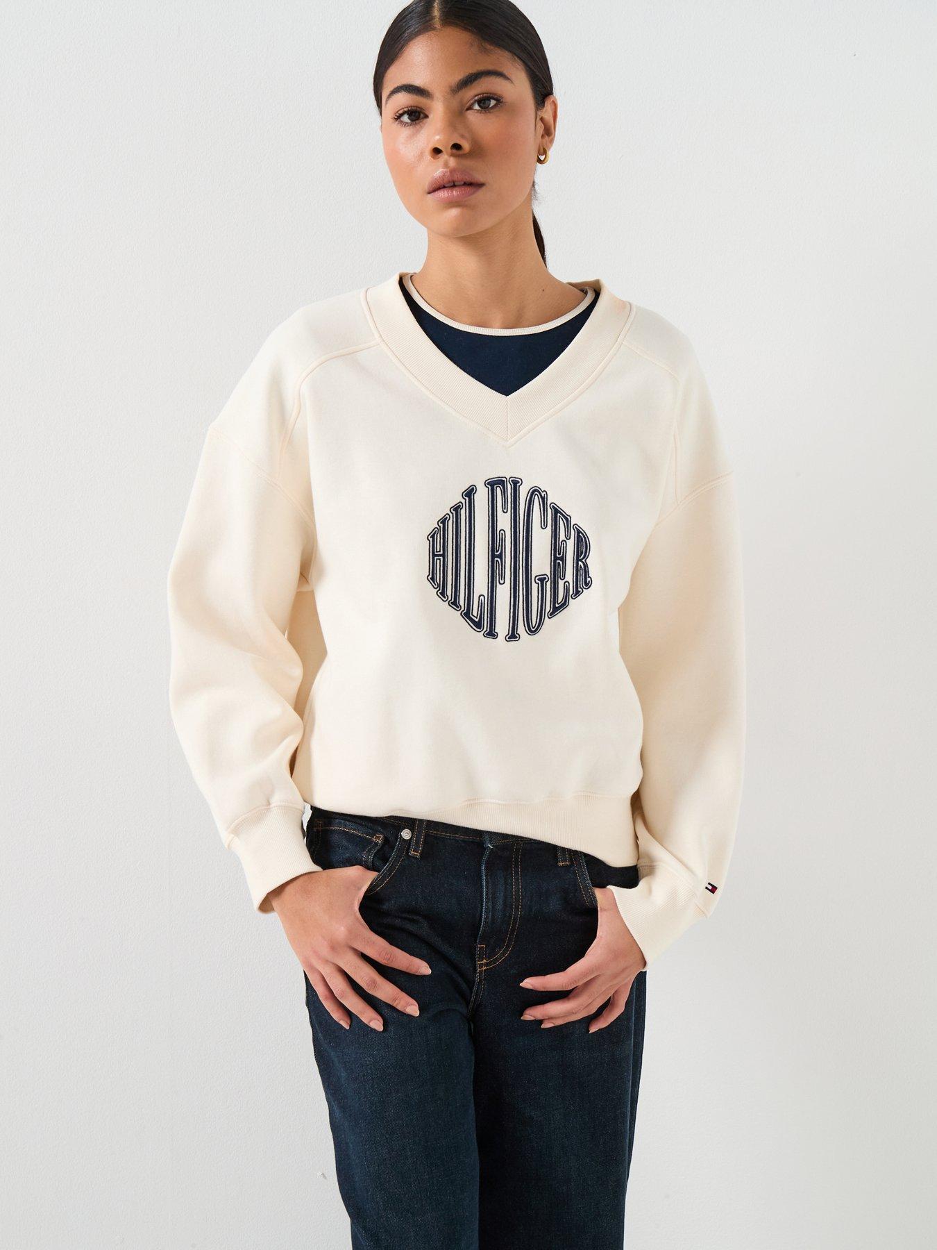 Tommy Hilfiger Varsity Fleece Sweatshirt, Cream, Size M, Women
