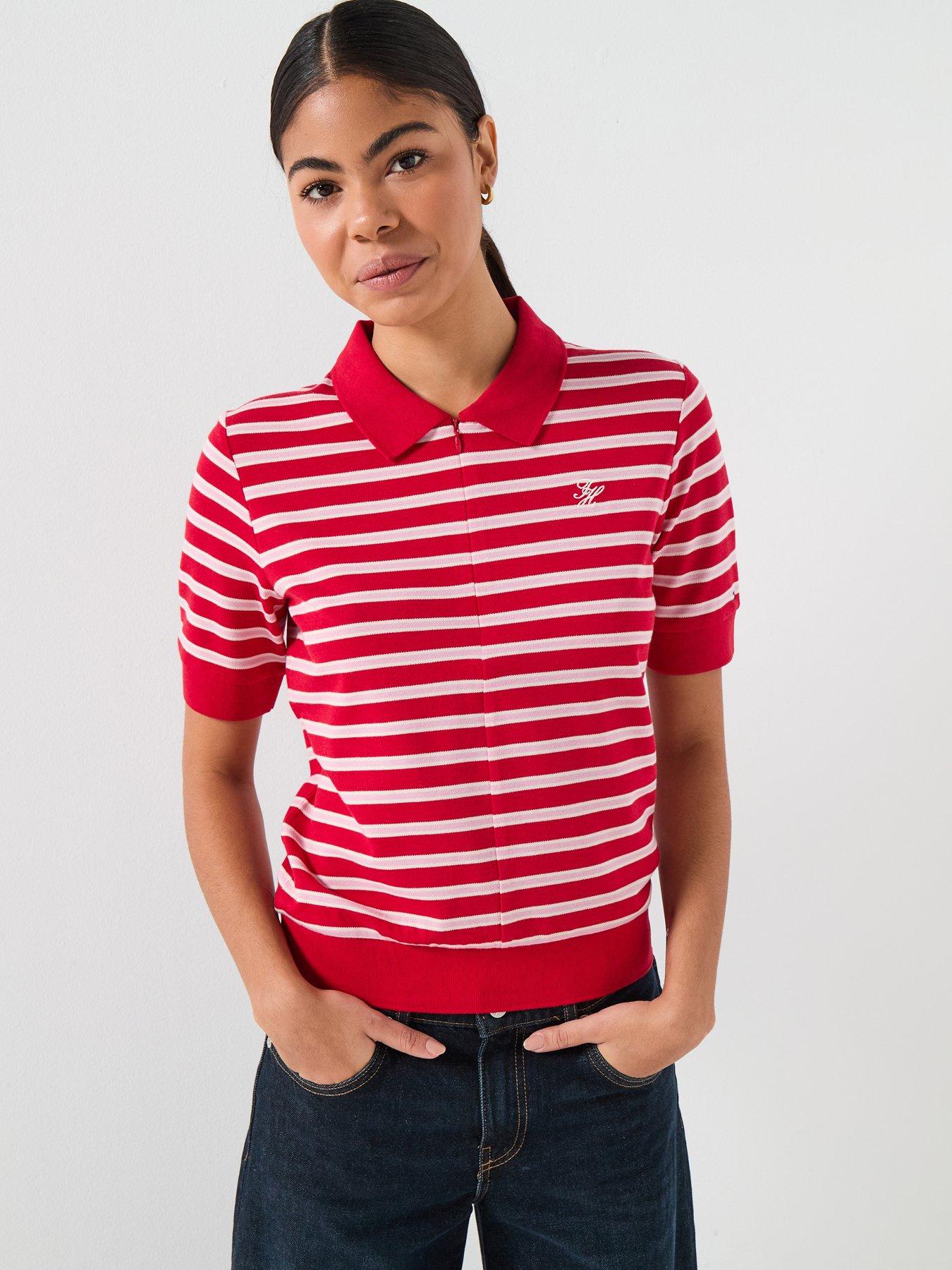 Tommy Hilfiger: Zip Short Sleeve Polo Shirt - Pink/Red