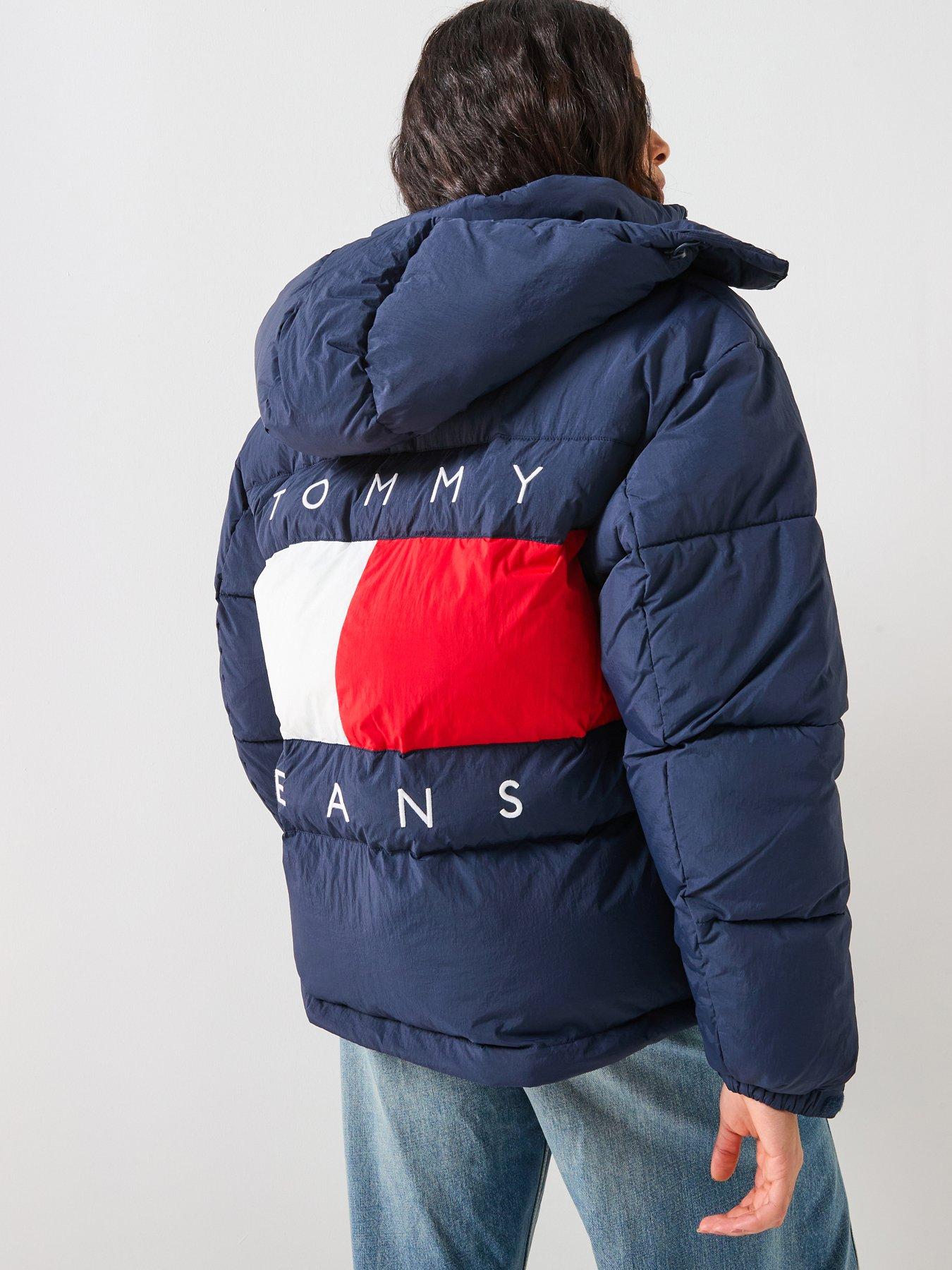 Tommy Jeans Hooded Flag Puffer Coat - Dark Night Navy Blue