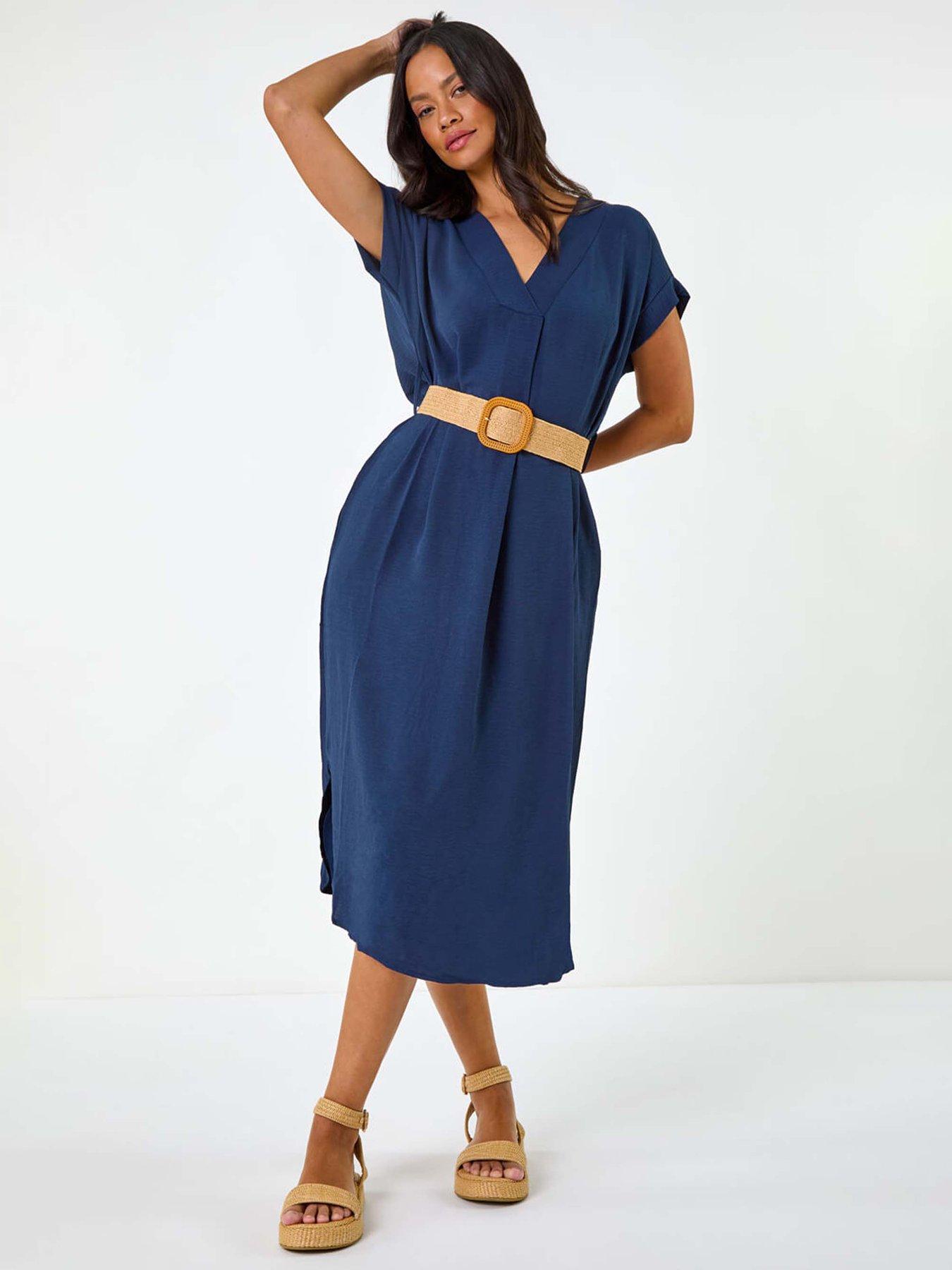 undefined Dusk Belted Pocket Midi Dress - Navy