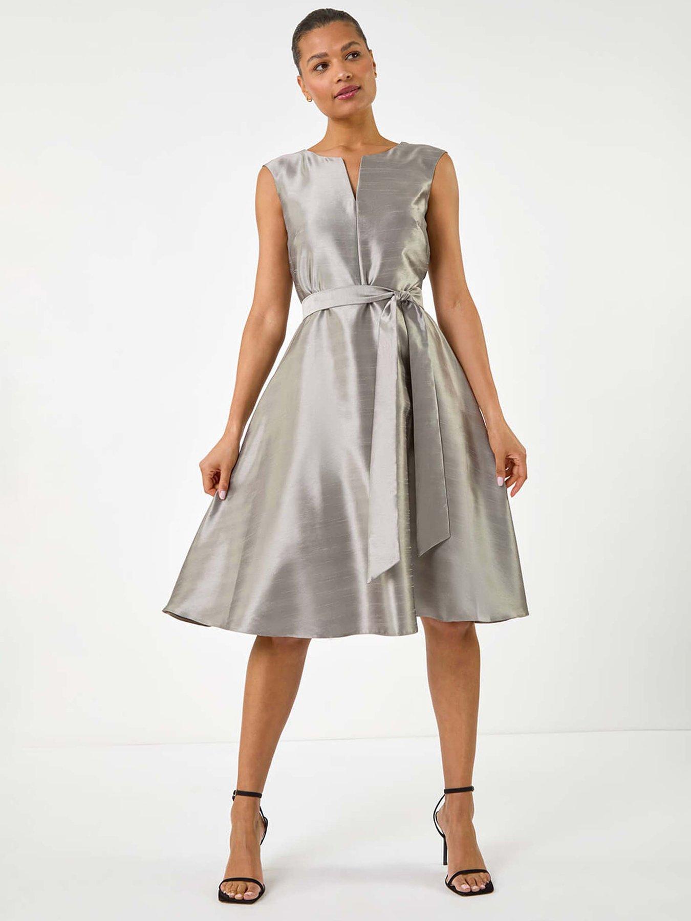 undefined Belted Fit & Flare Dress - Mink