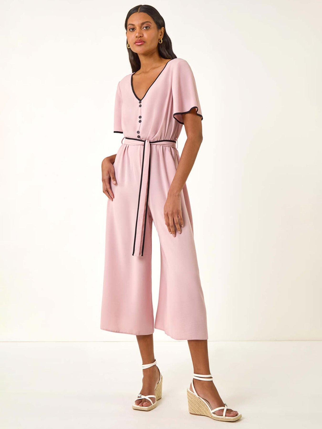 Image 1 of 5 of Roman Belted Wide Leg Jumpsuit - Light Pink