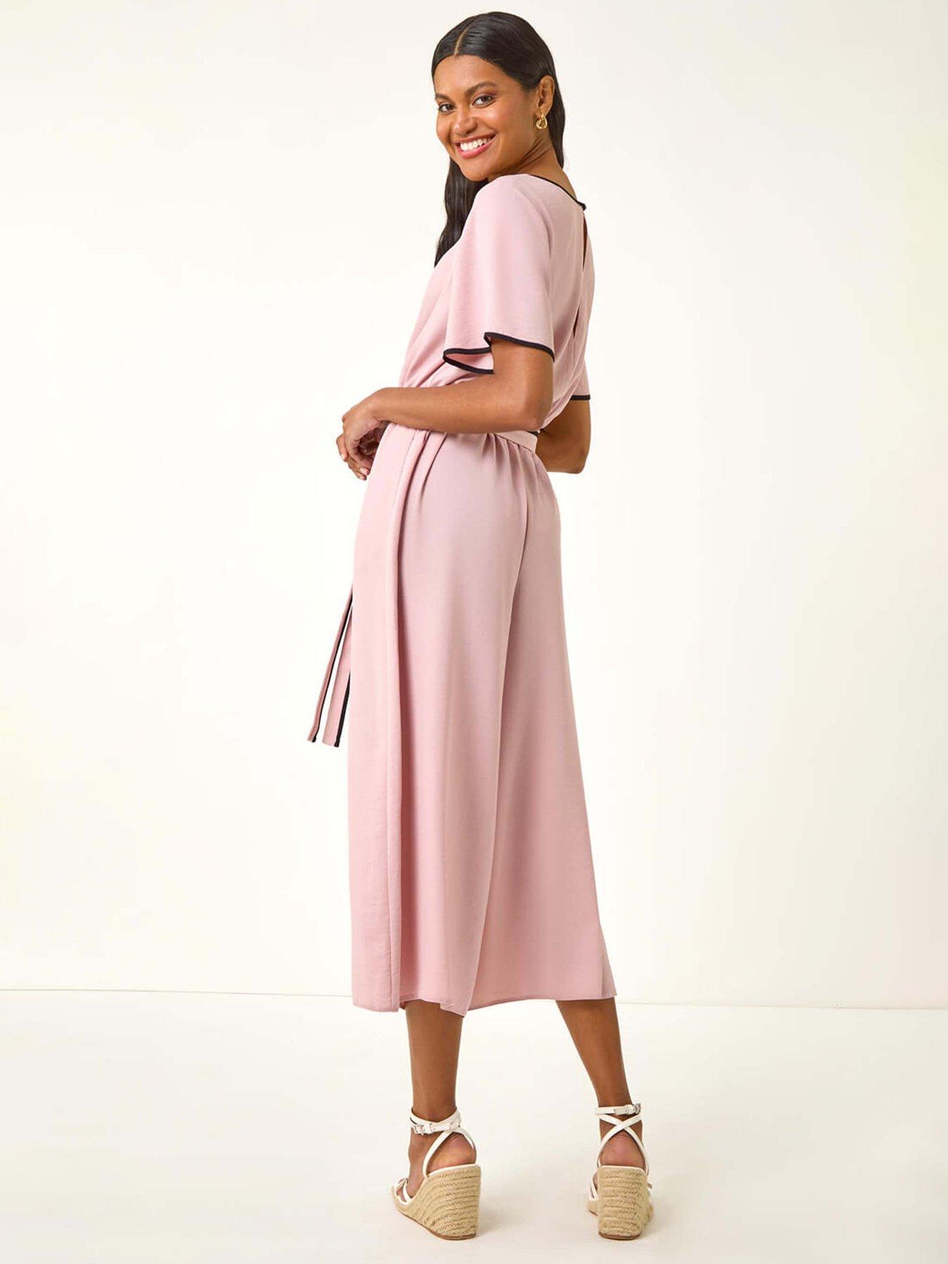 Image 2 of 5 of Roman Belted Wide Leg Jumpsuit - Light Pink