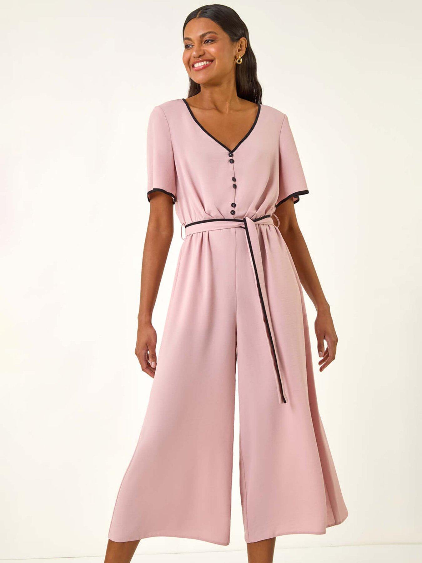Image 3 of 5 of Roman Belted Wide Leg Jumpsuit - Light Pink
