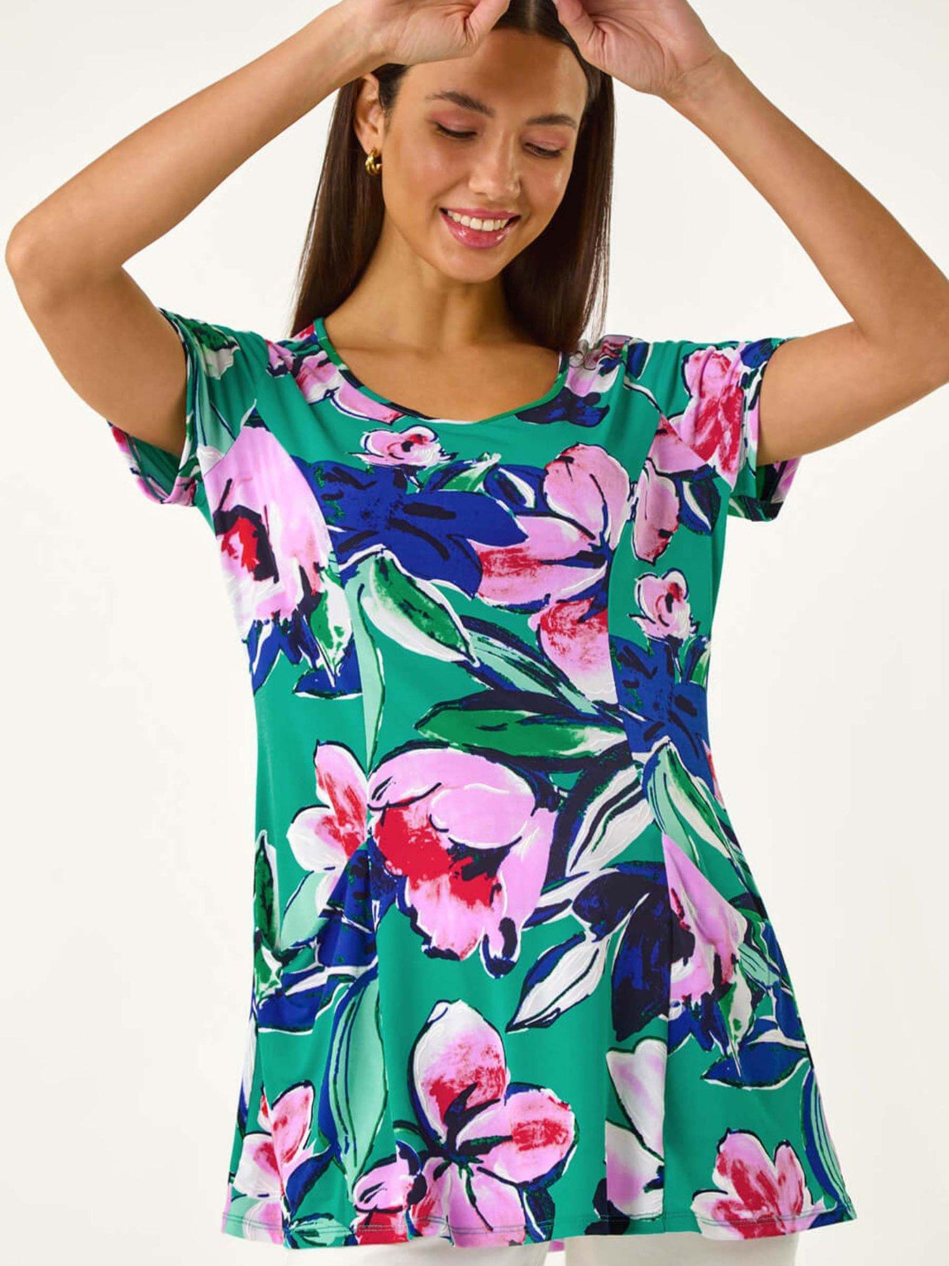 undefined Textured Floral Tunic Top - Turquoise