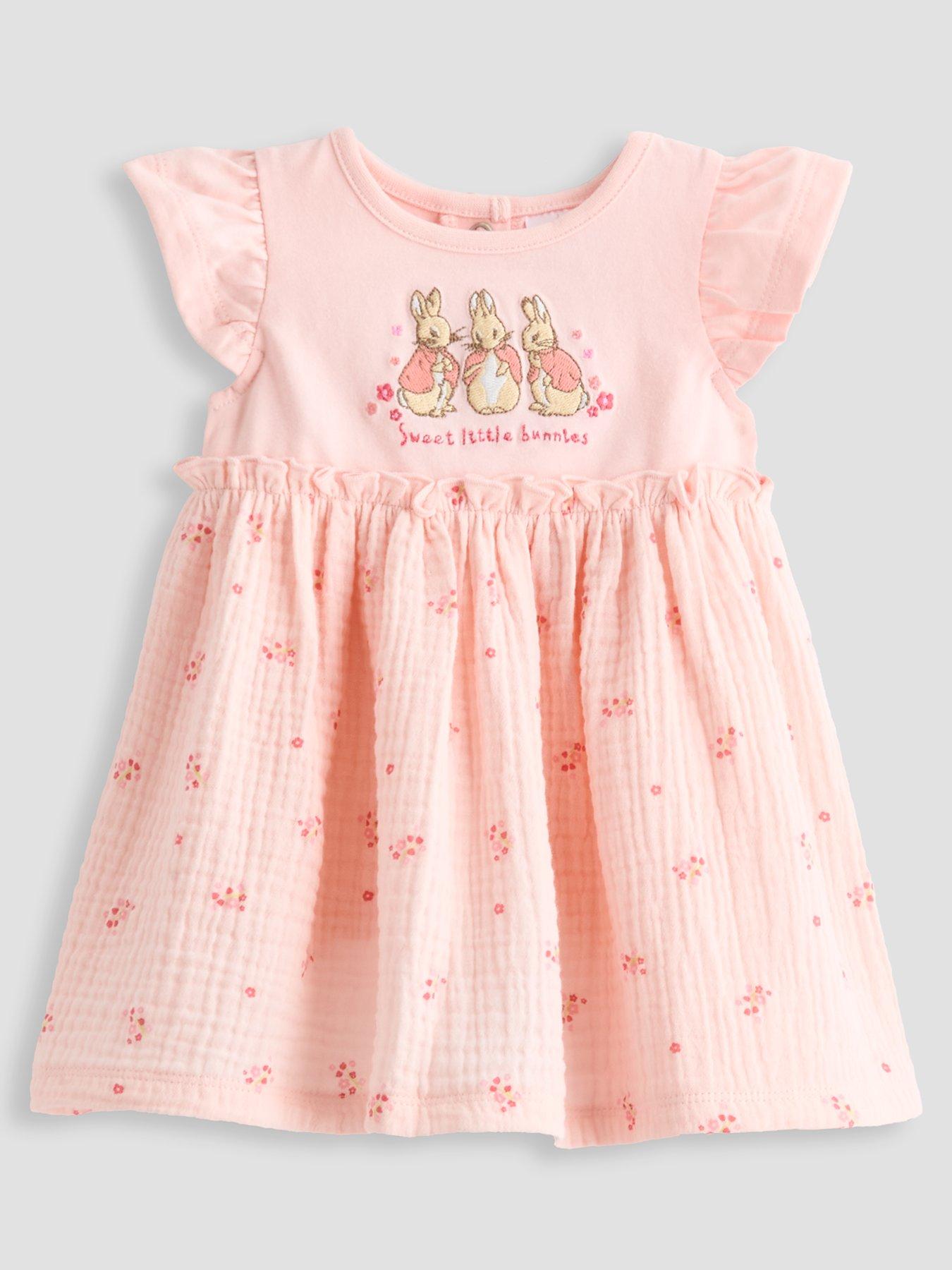 Image 1 of 4 of The Very Collection Peter Rabbit Frill Sleeve Woven Dress - Pink