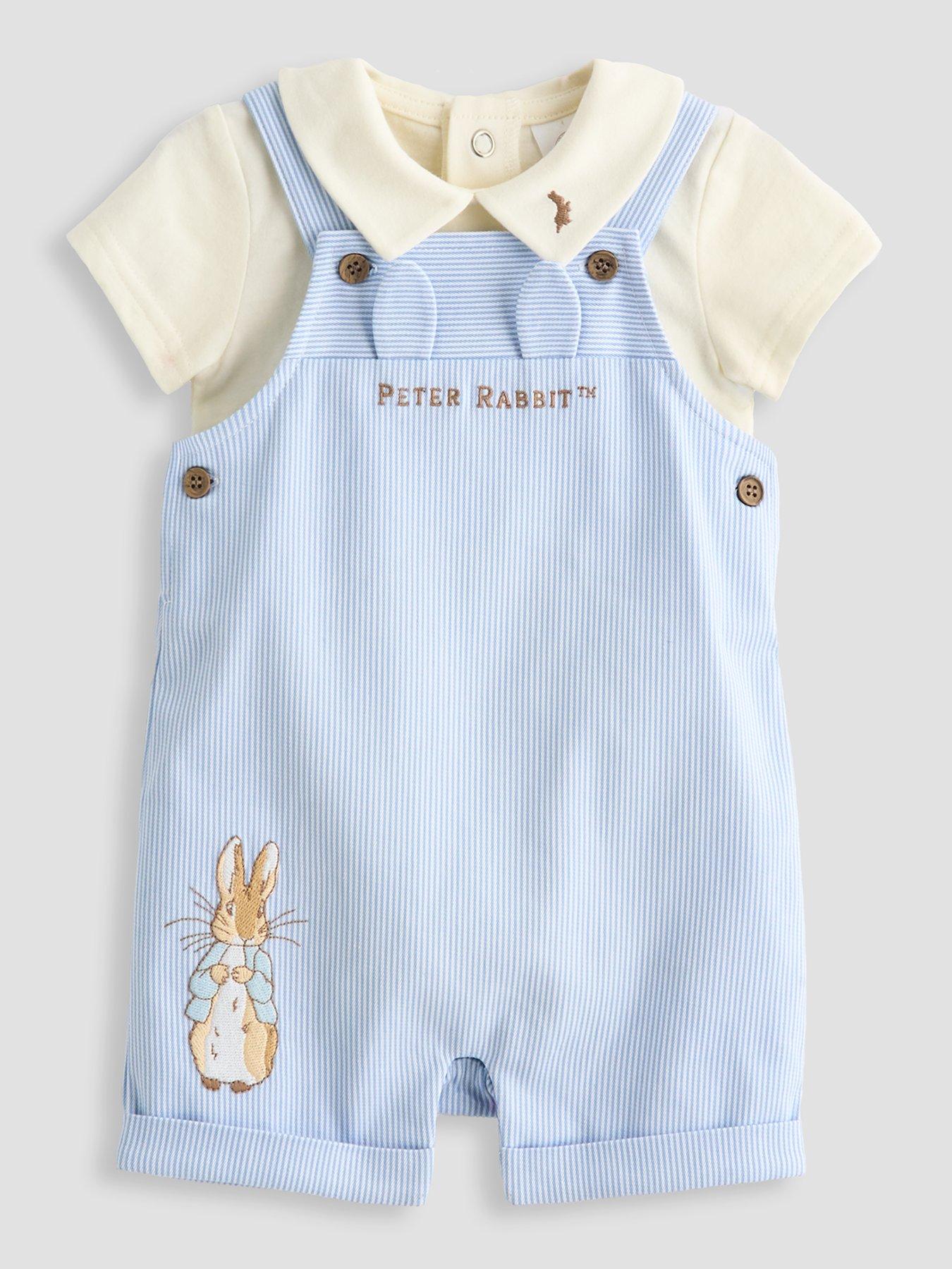 Image 1 of 5 of The Very Collection Peter Rabbit Bodysuit And Woven Dungaree Set - Blue