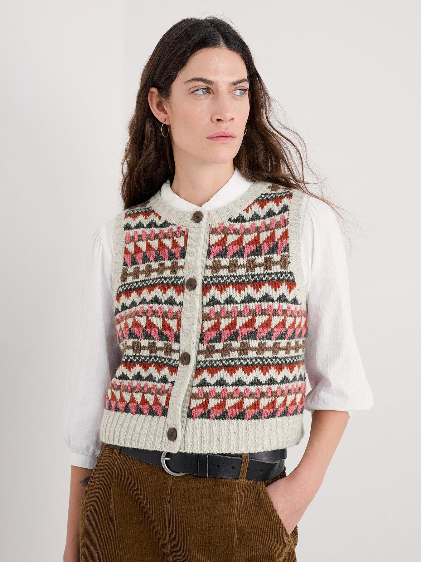 Seasalt Cornwall Dawson Pick Vest Fairisle - White