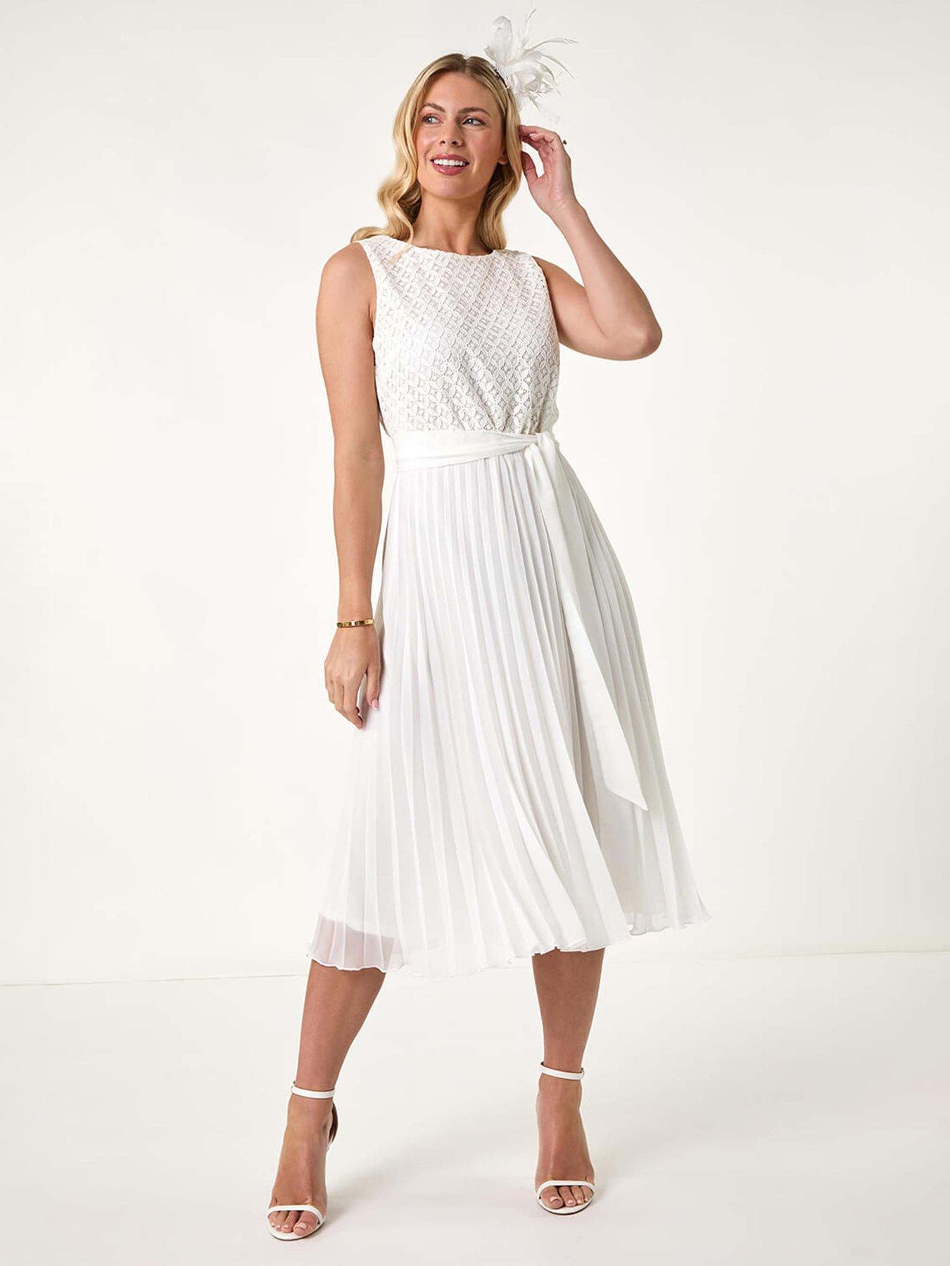 undefined Petite Lace Pleat Midi Dress - Ivory