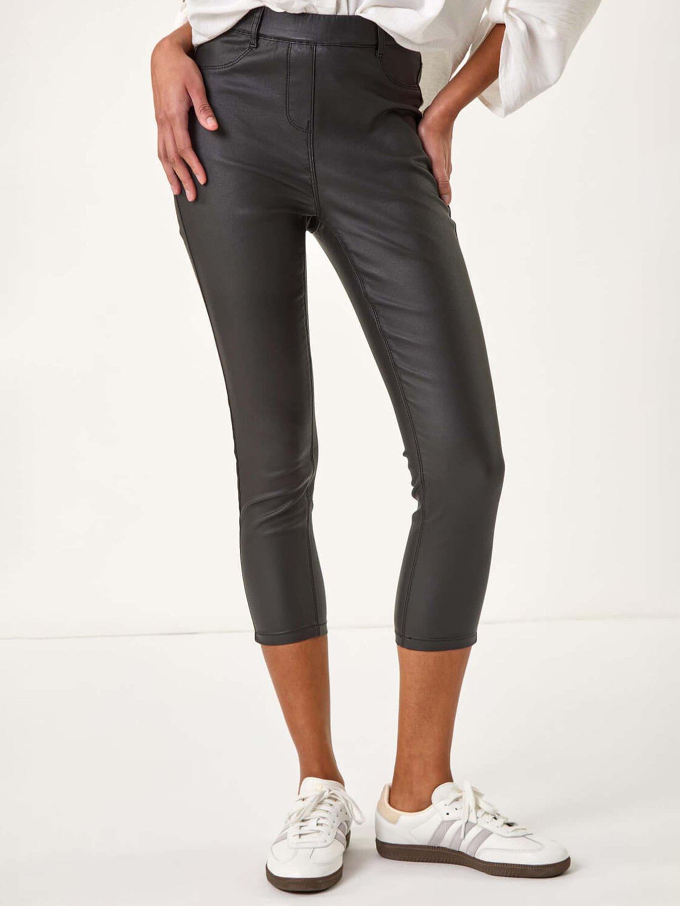 Roman Metallic Coated Crop Jeggings - Black