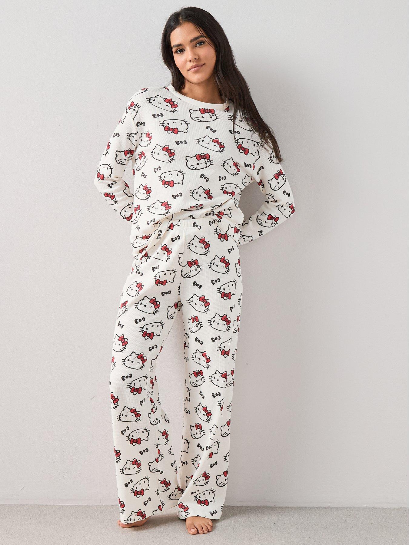 The Very Collection Hello Kitty Waffle Long Sleeve Pyjama Set - Cream