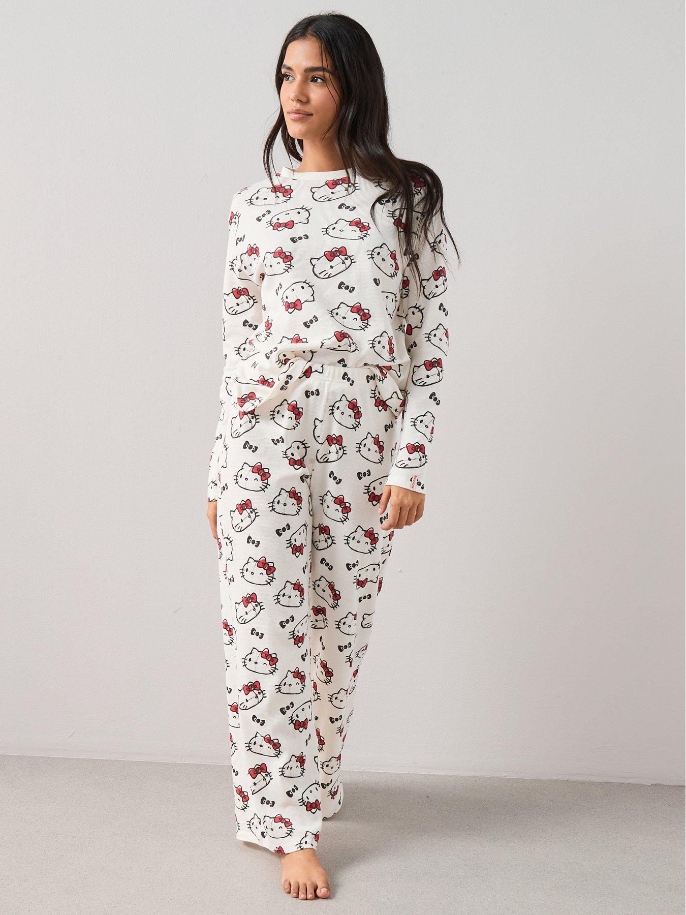 The Very Collection Hello Kitty Waffle Long Sleeve Pyjama Set - Cream ...
