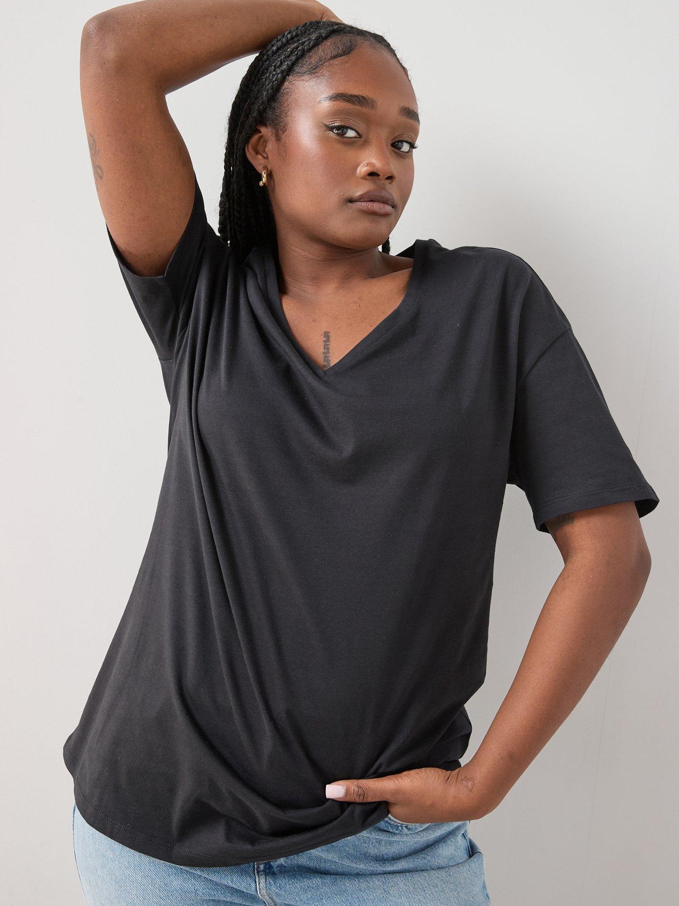 The Very Collection Curve V Neck Longline T-Shirt - Black