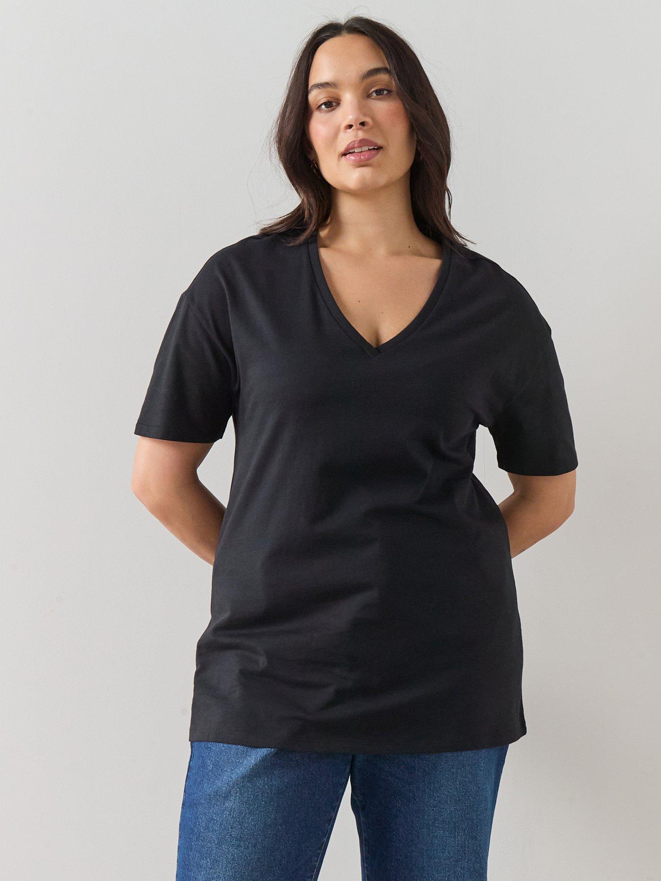 Image 1 of 6 of The Very Collection Curve V Neck Longline T-shirt