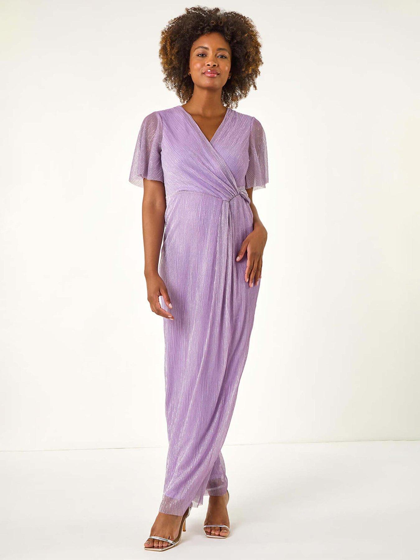 undefined Metallic Plisse Bodycon Maxi Dress - Lilac