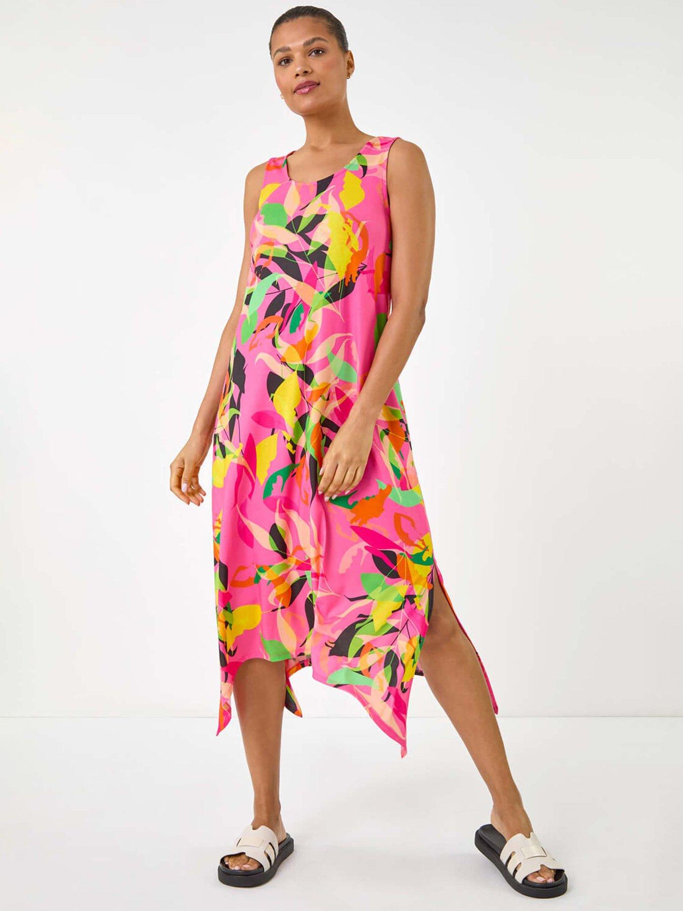 Roman Floral Print Hanky Hem Midi Dress Pink Very