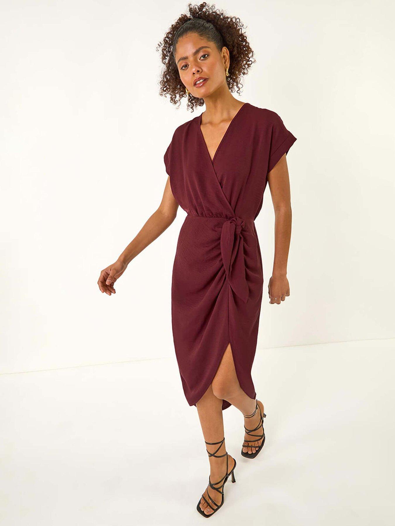 undefined Dusk Wrap Tie Detail Dress - Wine