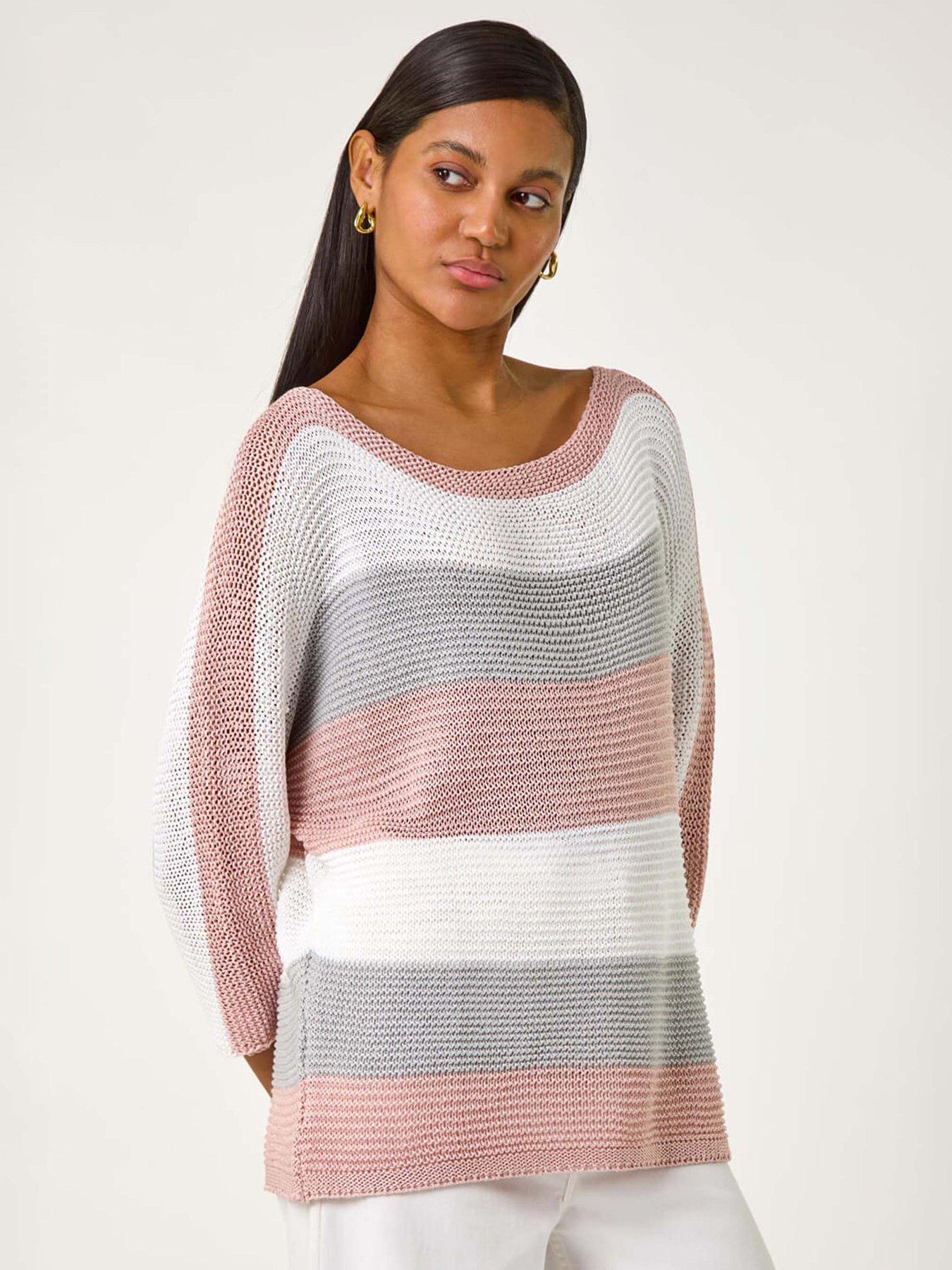 undefined Colourblock Stripe Knit Jumper - Light Pink