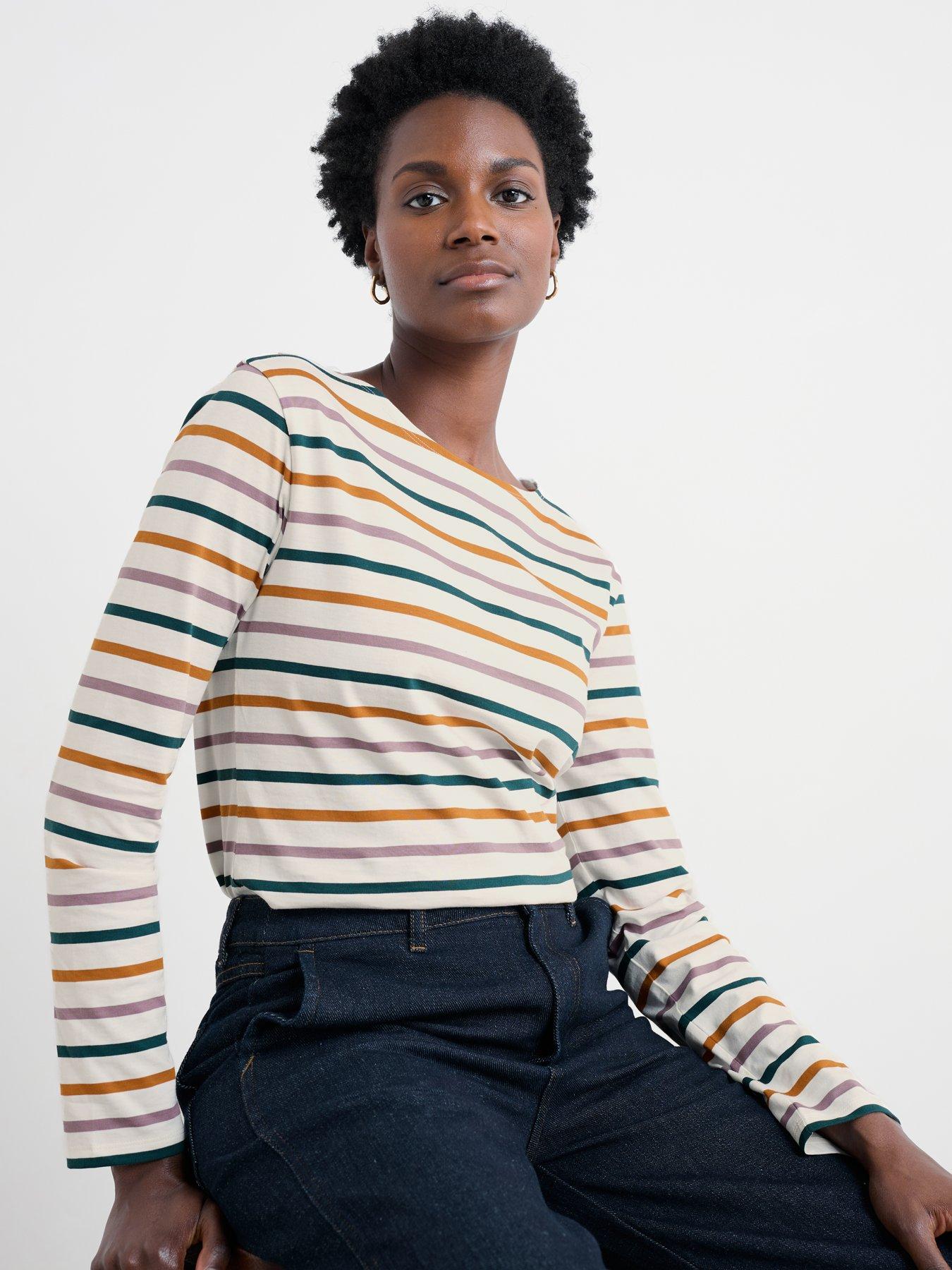 Seasalt Cornwall Sailor Long Sleeve T-Shirt - Tri Breton Verte Stripes