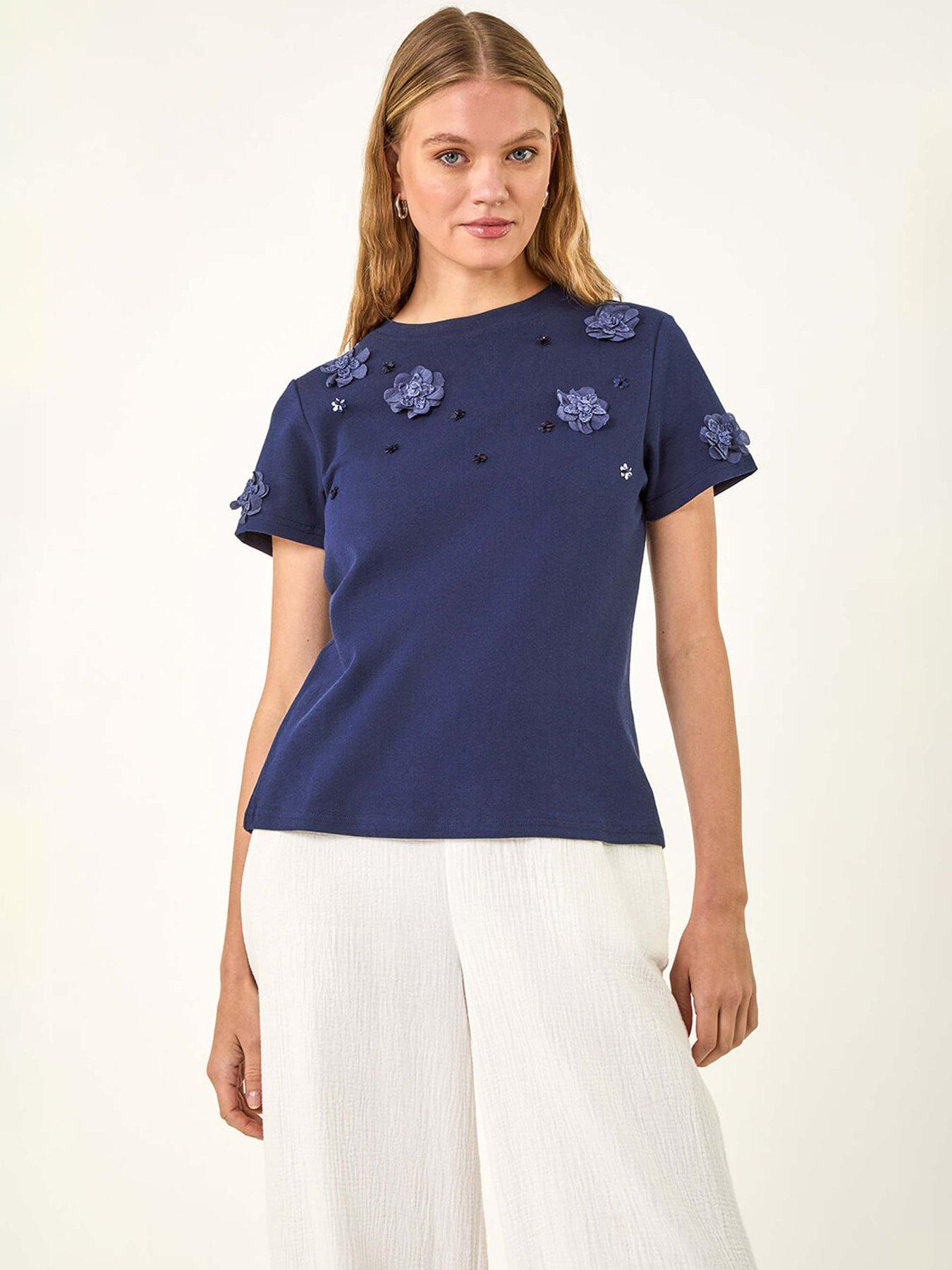 undefined Floral Applique T-shirt - Petrol Blue