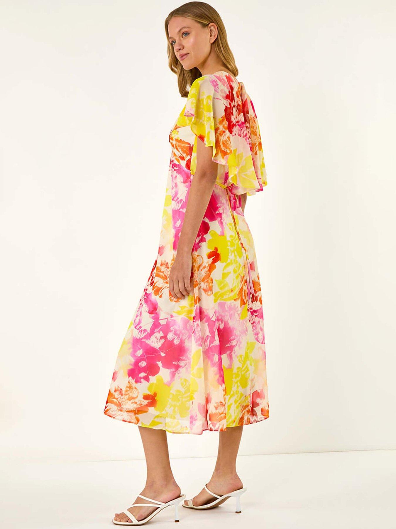 Image 2 of 5 of Roman Abstract Printed Cape Dress - Pink