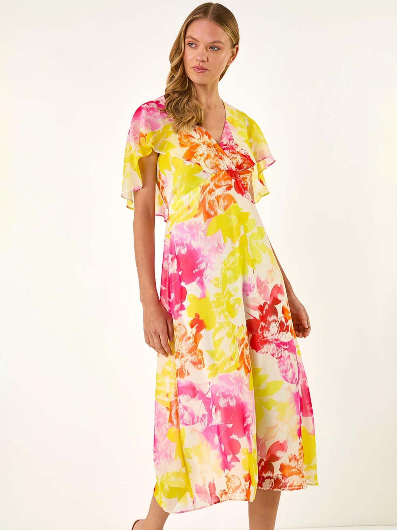 Image 3 of 5 of Roman Abstract Printed Cape Dress - Pink