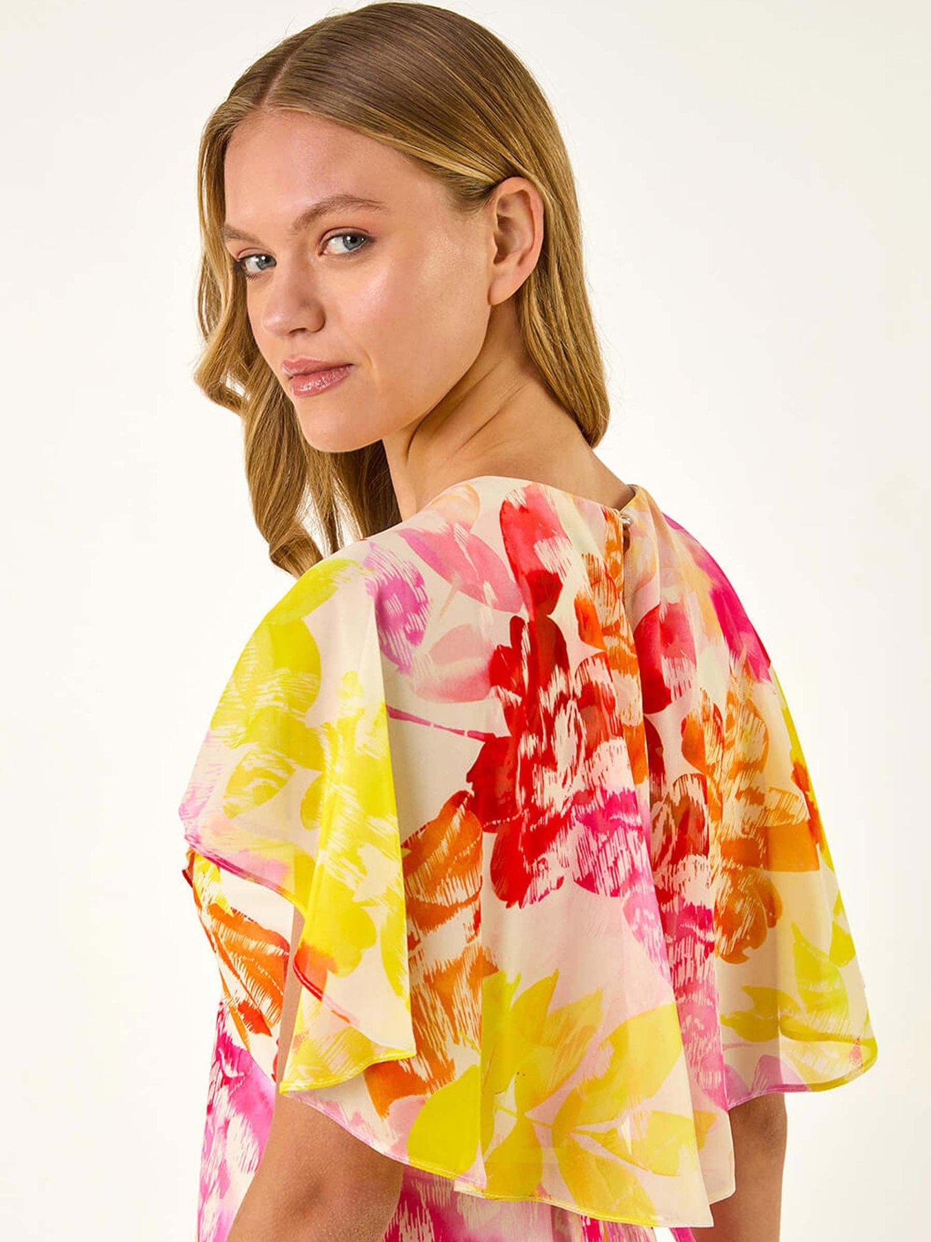 Image 4 of 5 of Roman Abstract Printed Cape Dress - Pink