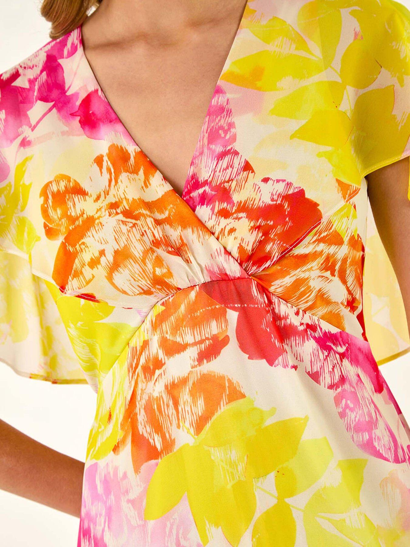 Image 5 of 5 of Roman Abstract Printed Cape Dress - Pink