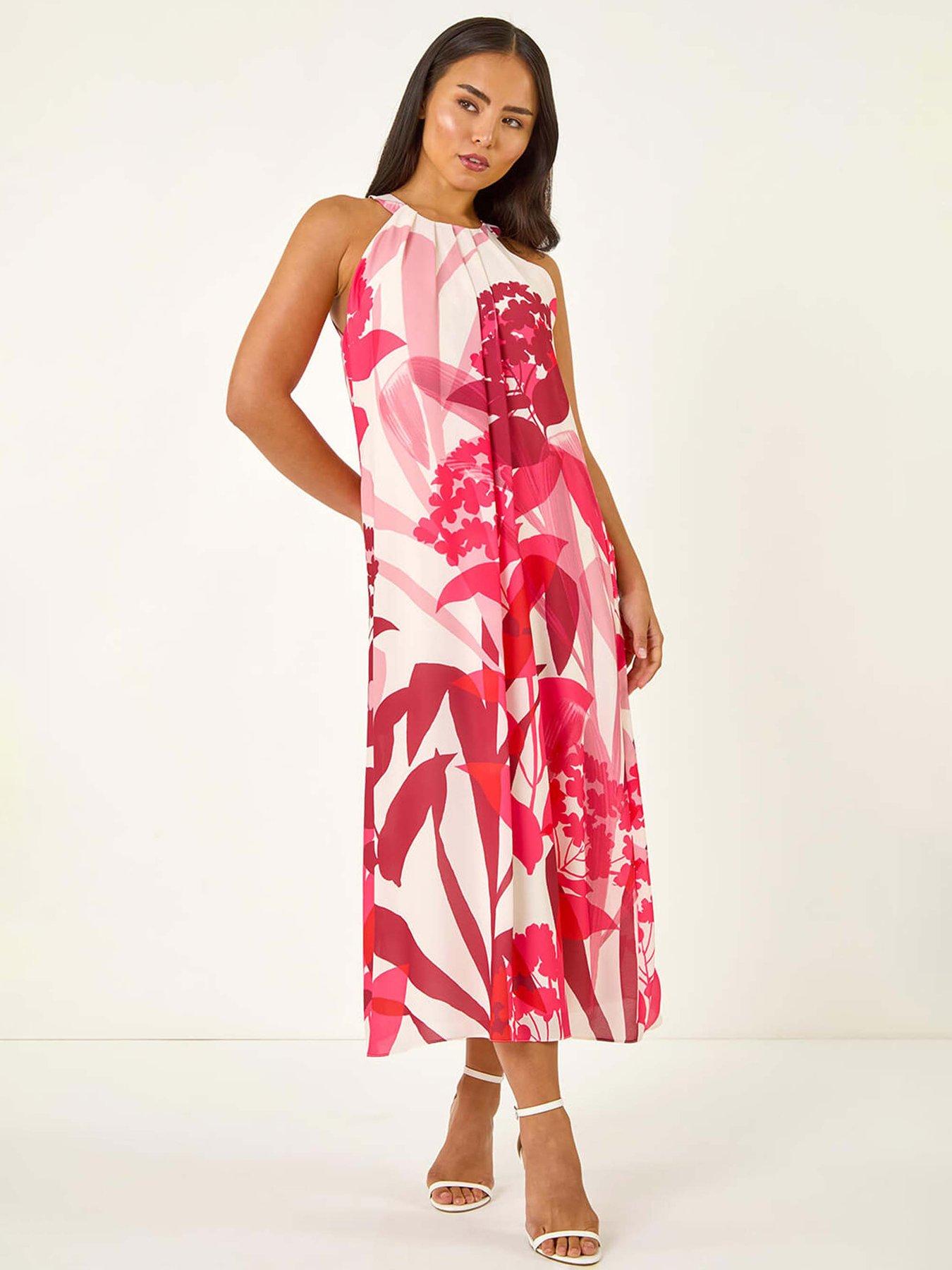 undefined Petite Floral Halter Neck Shift Dress - Red