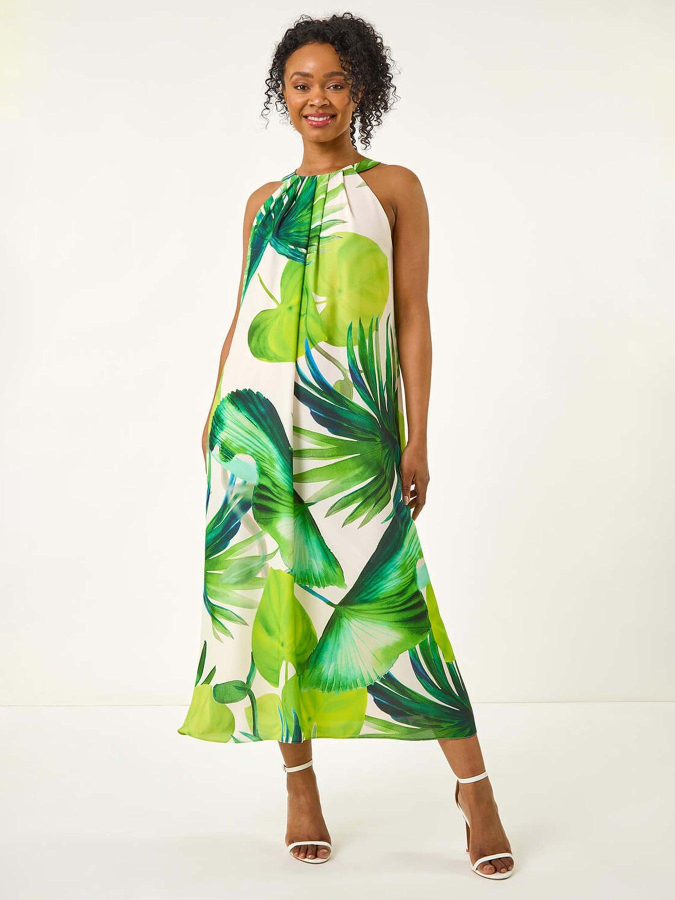 undefined Petite Leaf Halter Neck Shift Dress - Green