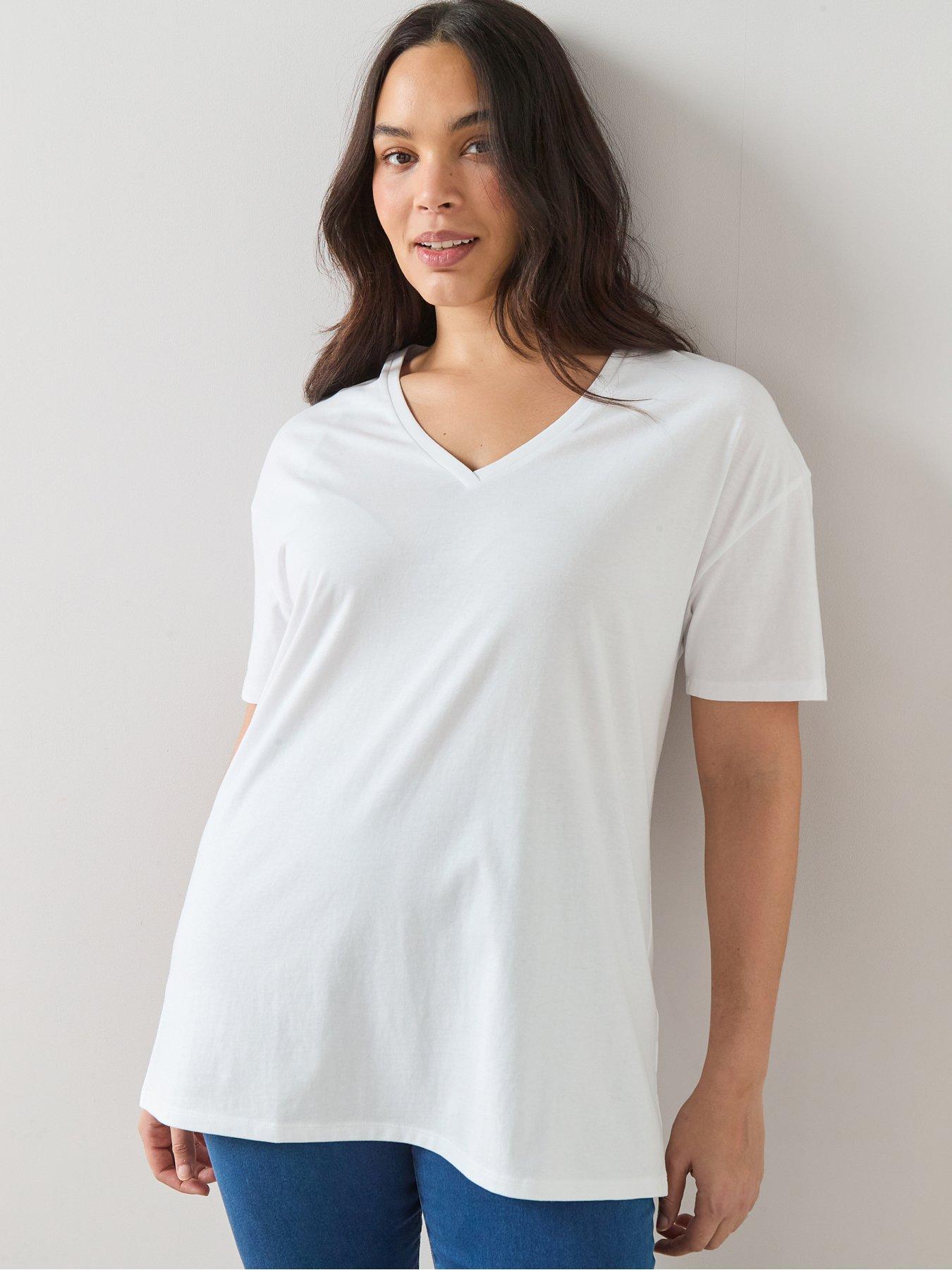 The Very Collection Curve V Neck Longline T-Shirt - White
