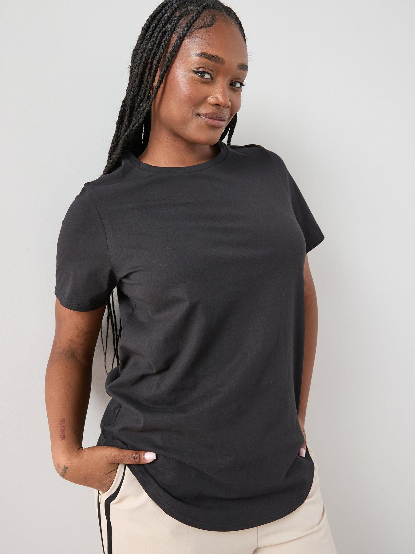The Very Collection Curve Crew Neck Scoop Hem T-Shirt - Black
