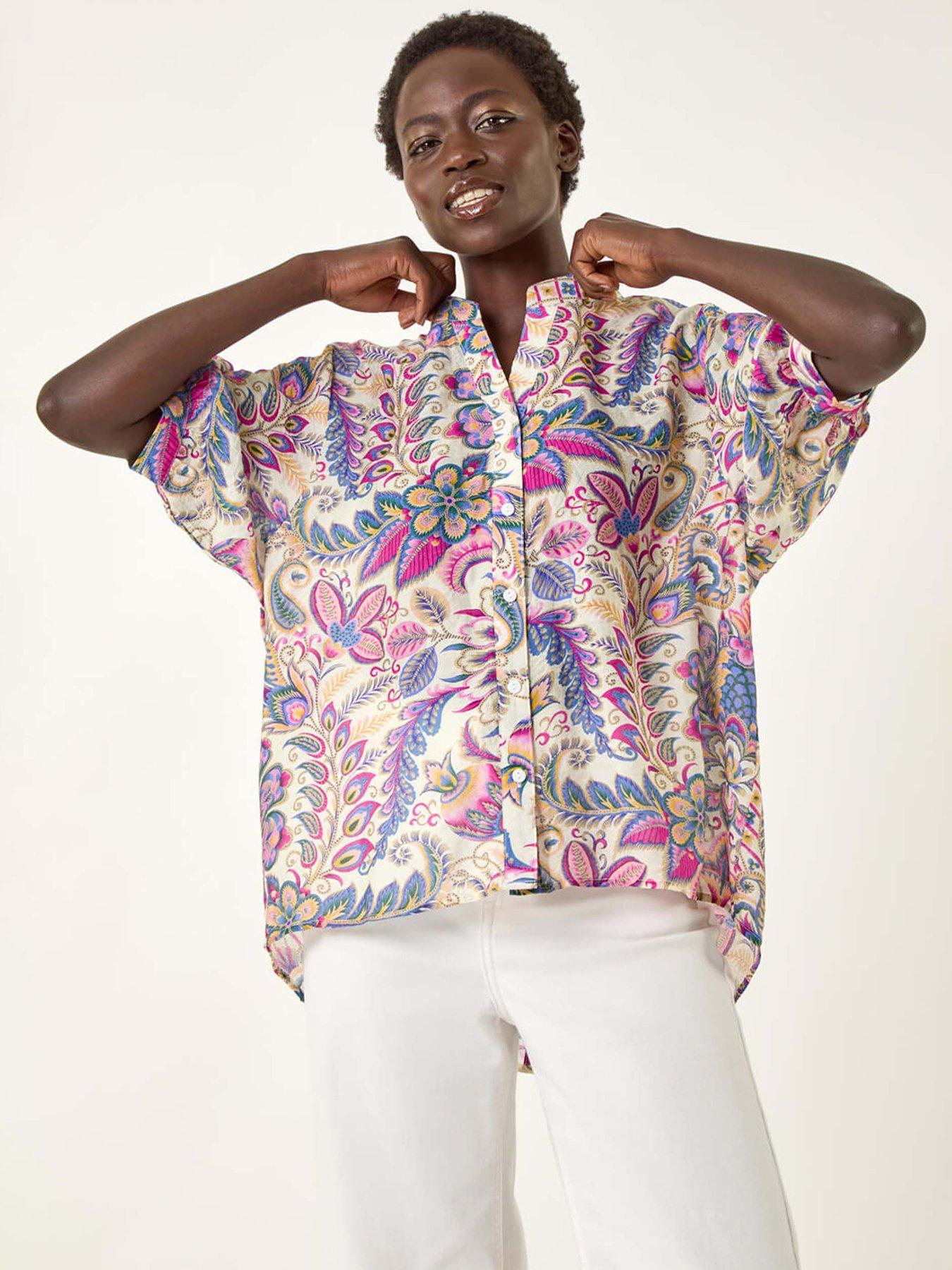 undefined Floral Print V-neck Blouse - Purple