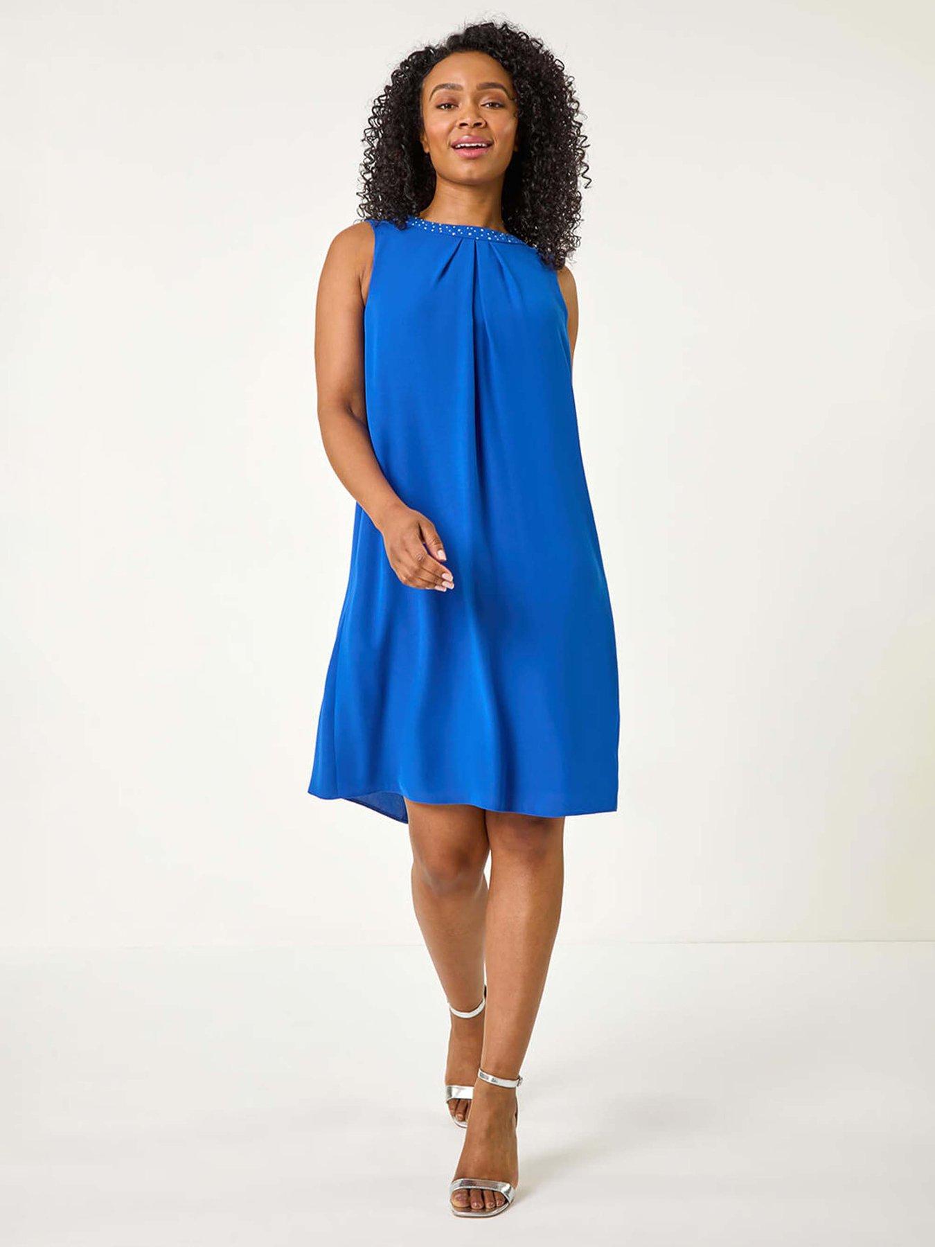 undefined Hotfix Trim Detail Gathered Dress - Royal Blue