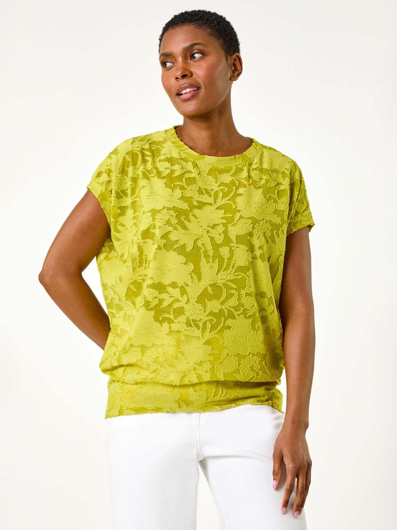 undefined Textured Floral Stretch Cocoon Top - Lime