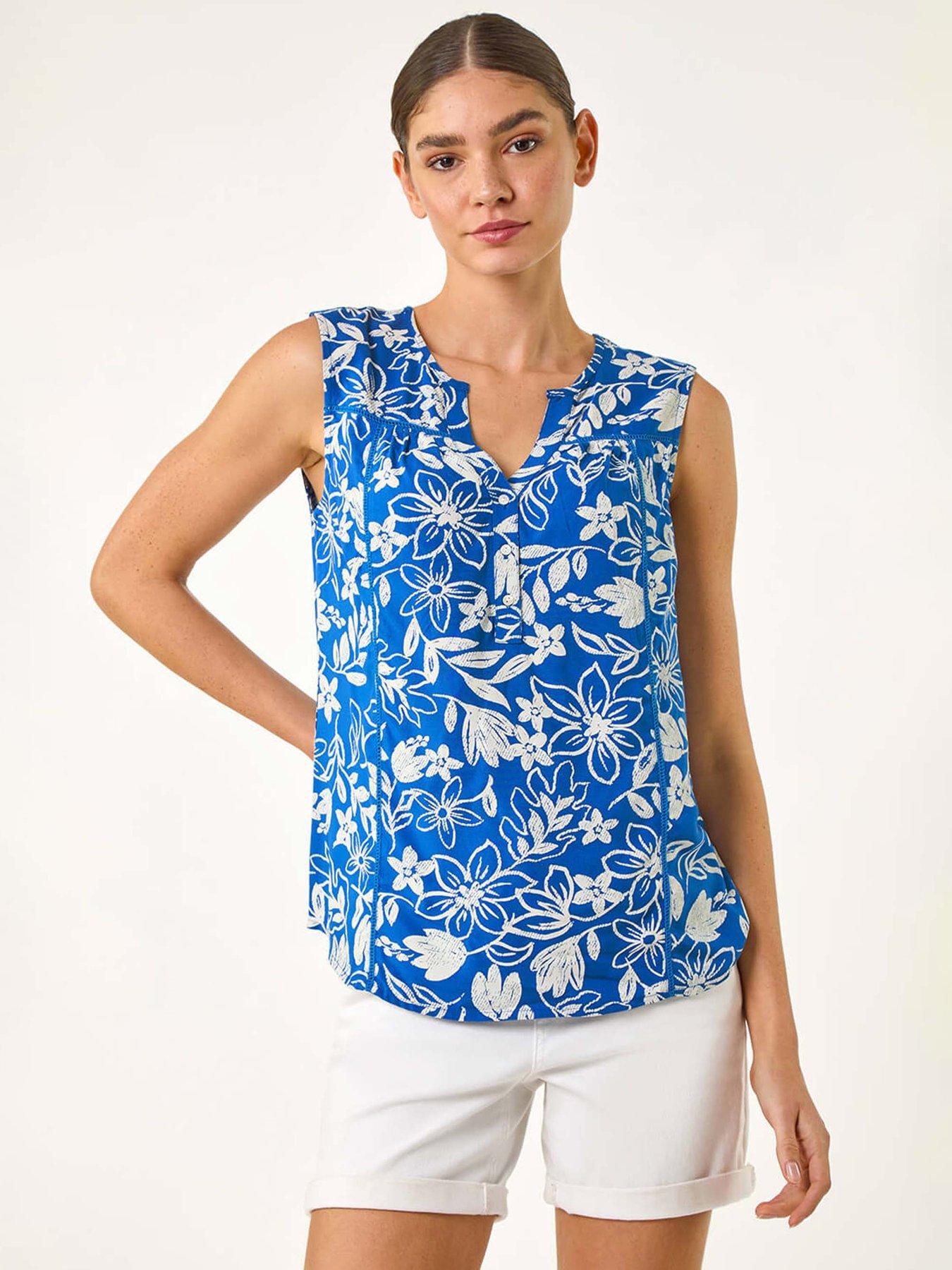 undefined Floral Print V-neck Vest Top - Blue