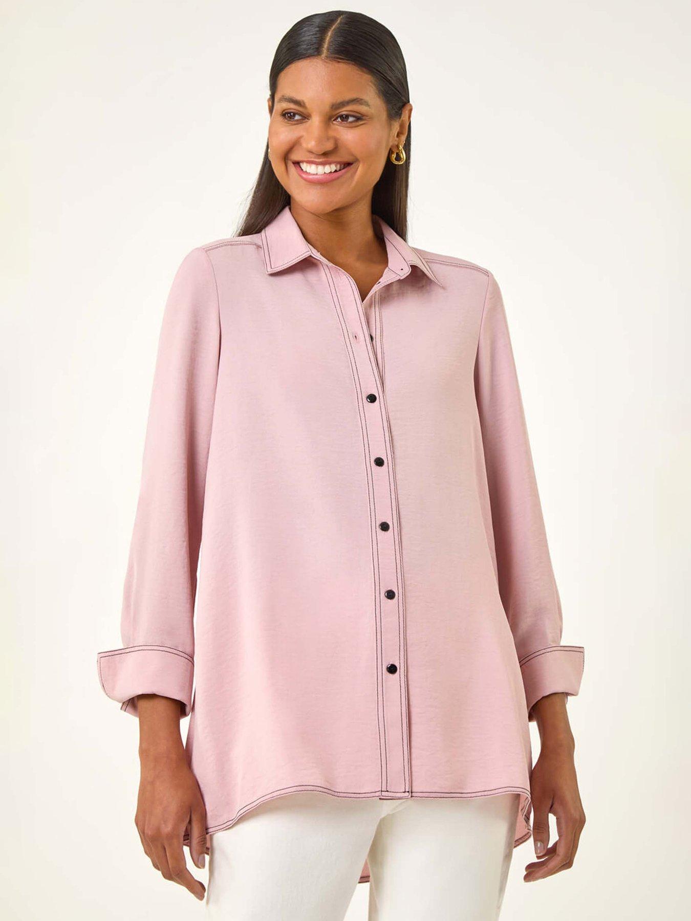 undefined Contrast Stitch Shirt - Light Pink