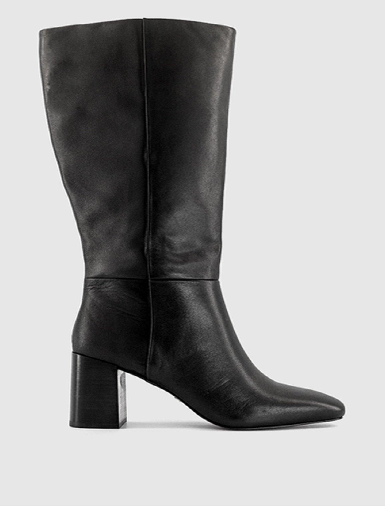 OFFICE Keira Block Heel Leather Knee Boot - Black